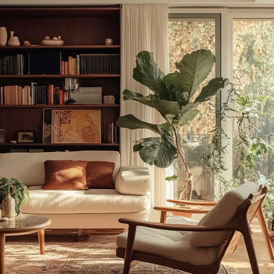 Cozy living room with neutral tones and natural elements showing how to create a Wabi-Sabi living room