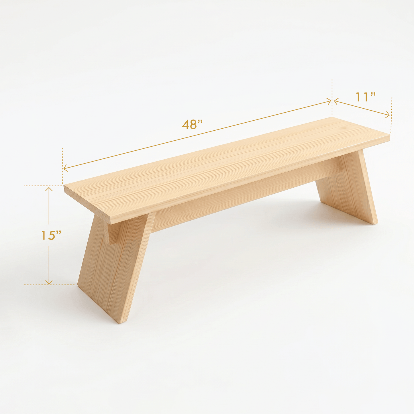 Kosho Pinewood Bench dimensions diagram showing length, width and height measurements