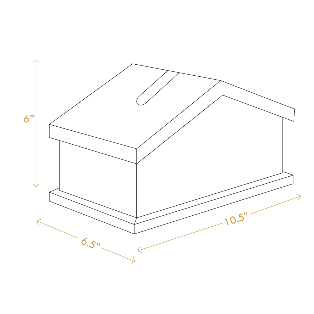 A Good Life cabin style tissue holder with house-shaped design and dimensions 10.5 by 6.5 by 6 inches