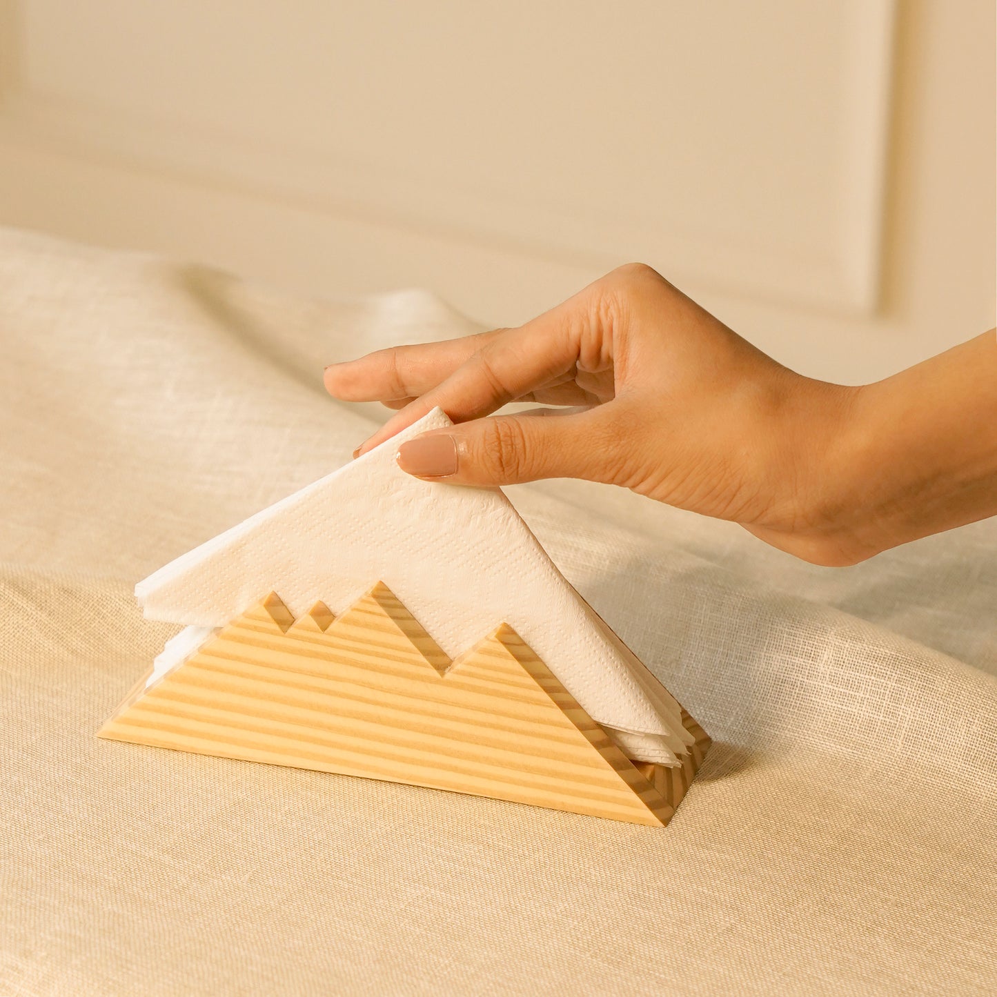 Handmade pine wood napkin holder size demonstration sustainable furniture