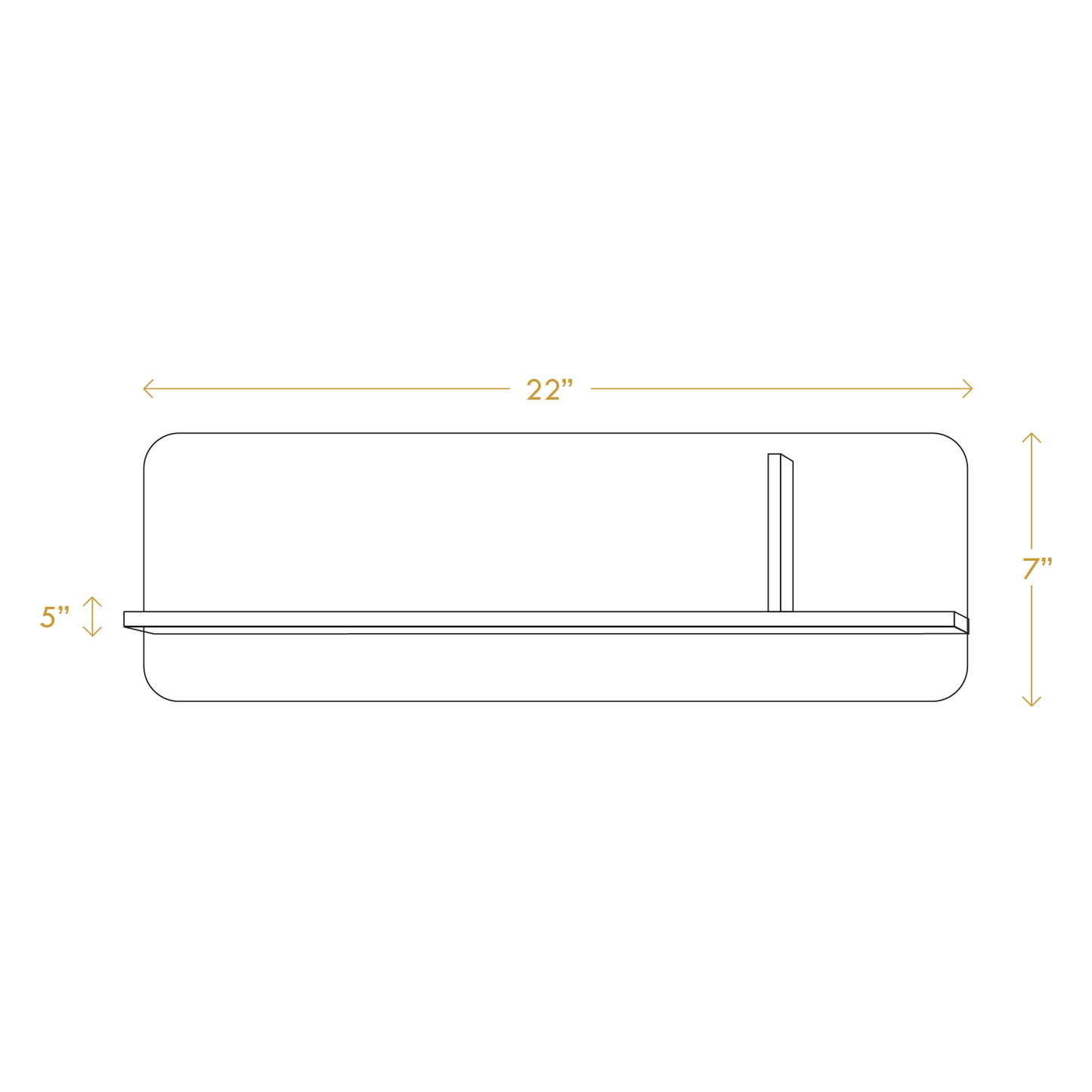 A Good Life floating wooden bookshelf dimensions showing 22 inches wide 7 inches high and 5 inches deep