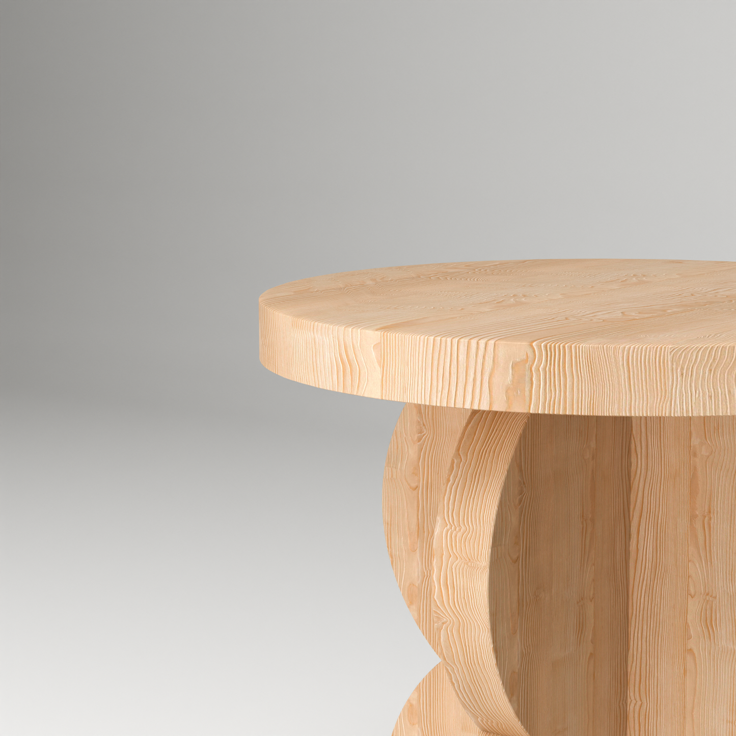 Minimalist wood nightstand HUSTLE with round top and curved wooden base by A Good Life