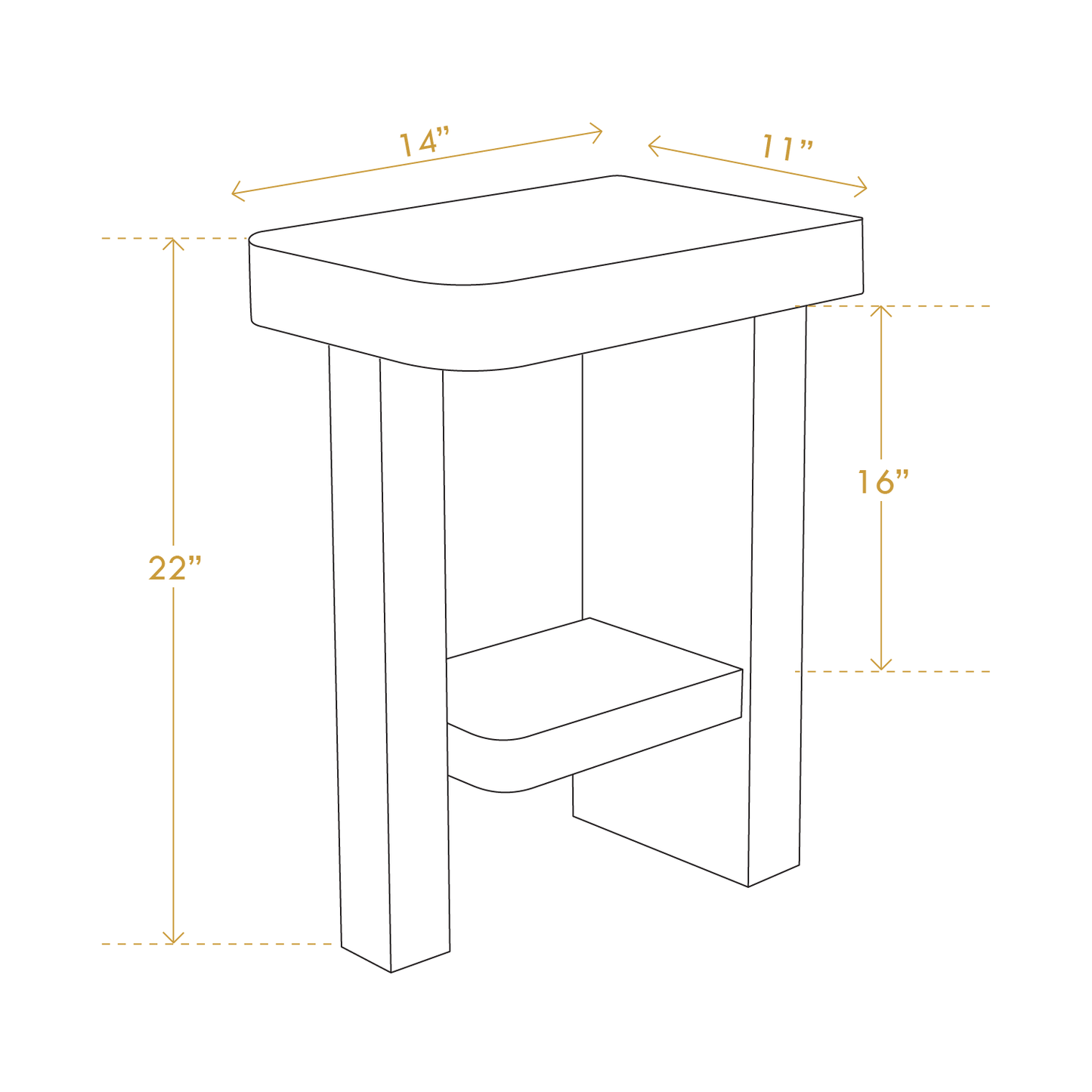 A Good Life minimalist artsy nightstand side table with dimensions 14 by 11 by 22 inches