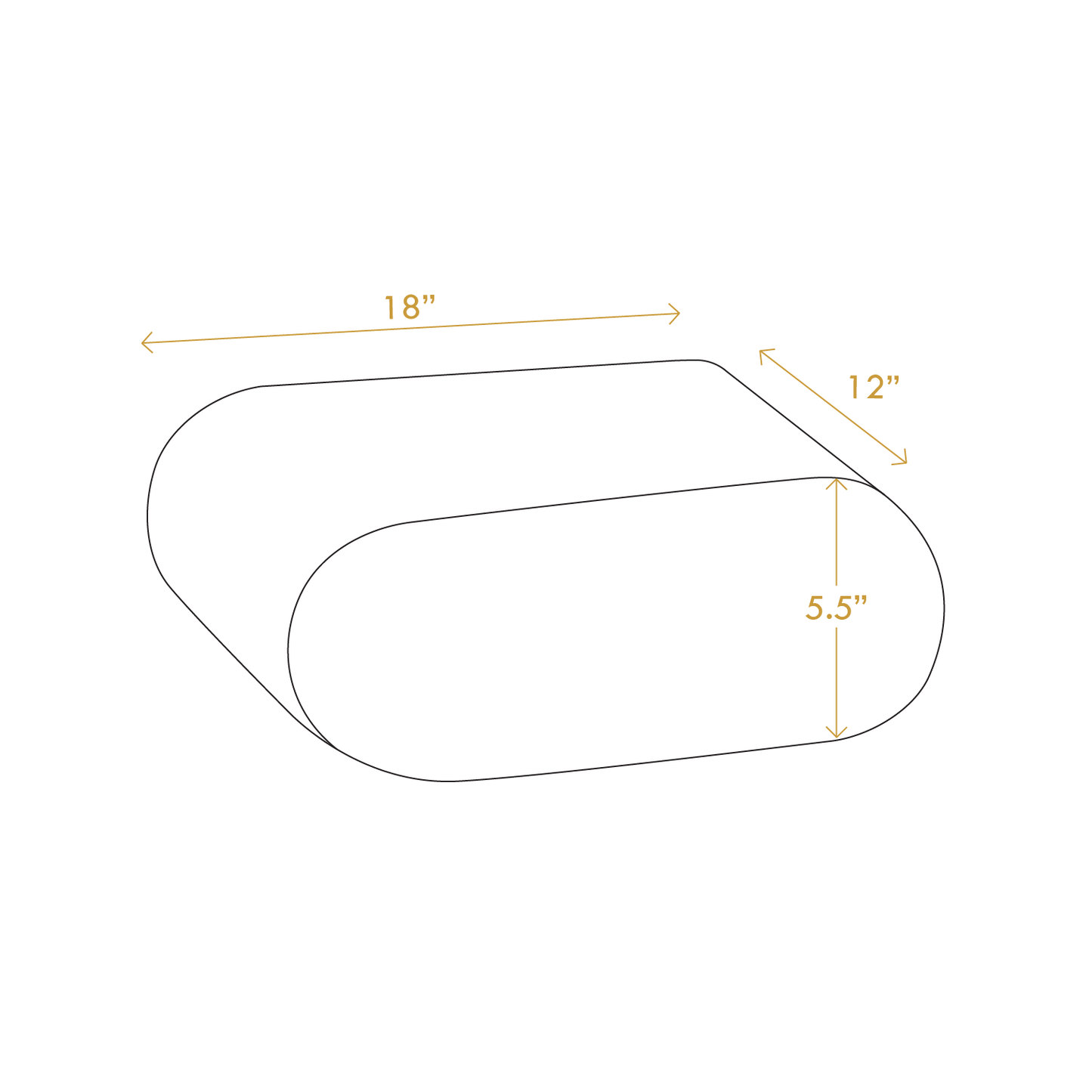 Diagram showing dimensions of minimalist floating bedside table with 18 by 12 by 5.5 inches