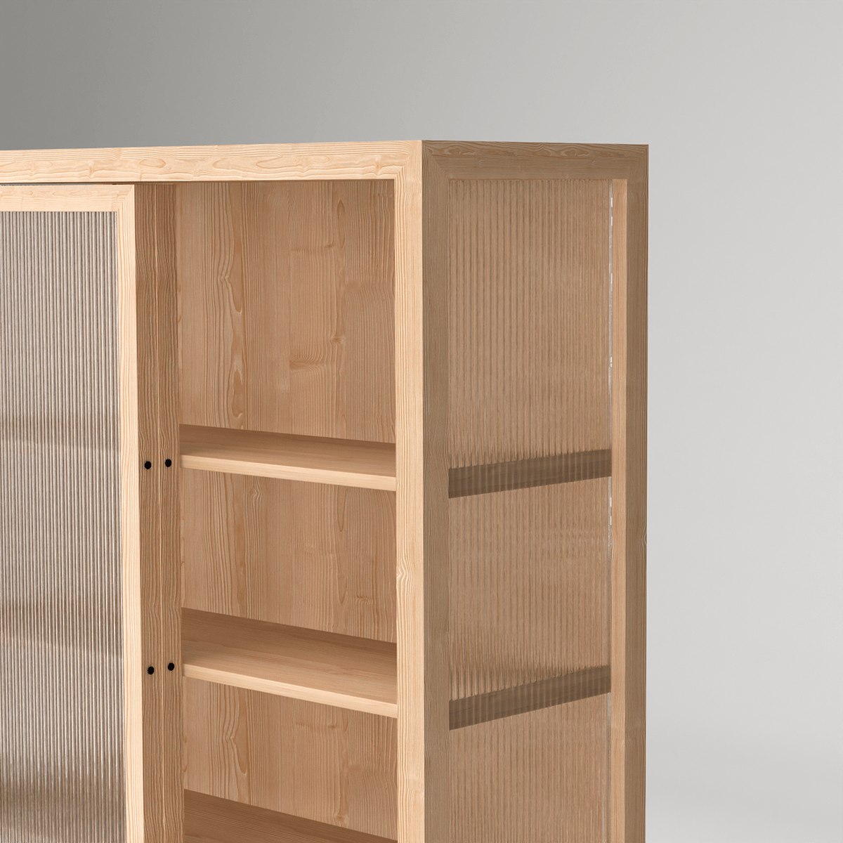 Minimalist pine wood fluted glass storage cabinet - premium Scandinavian furniture with dual sliding doors