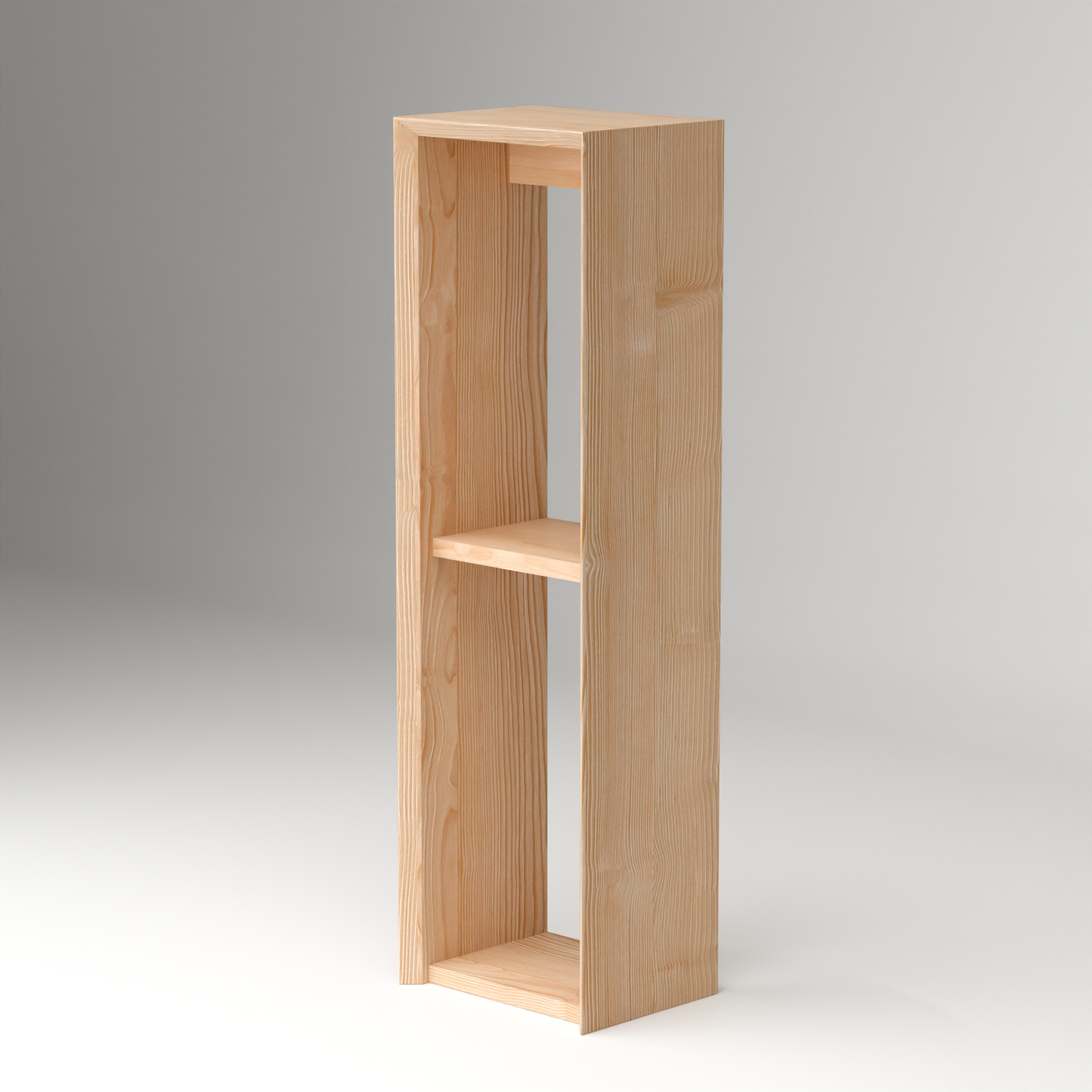 Minimalist pinewood stand with two shelves showcasing natural wood grain by A Good Life