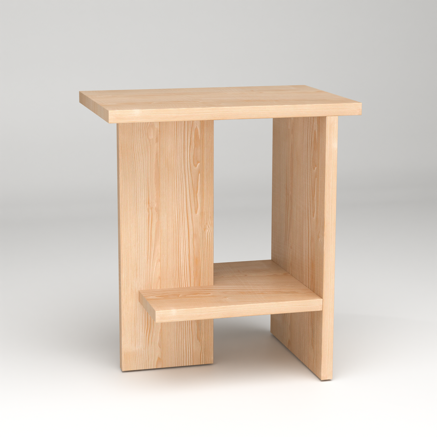 A Good Life minimalist quiet nightstand made of light natural wood with open shelf design