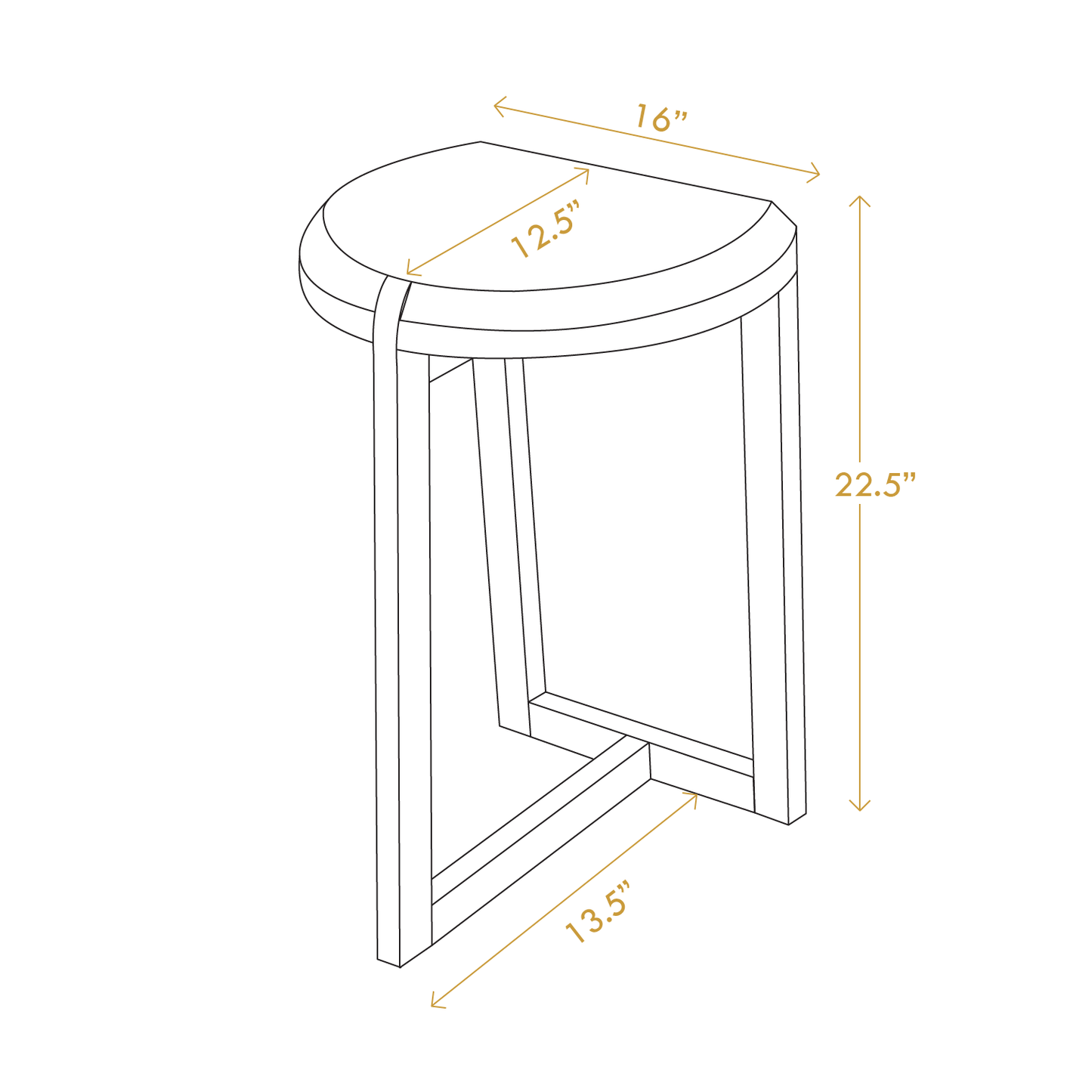 A Good Life minimalist wooden nesting tables side table with half circle top and wooden frame dimensions