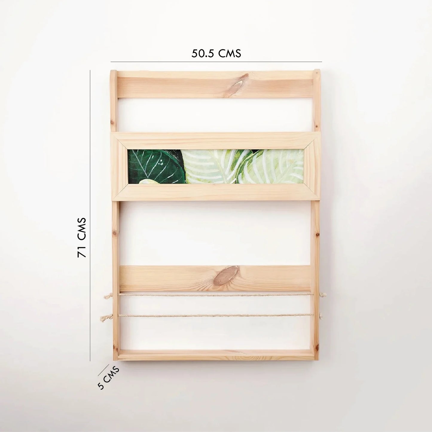 A Good Life minimalist magazine rack quote bookshelf in natural wood with 71 cm height and slim design