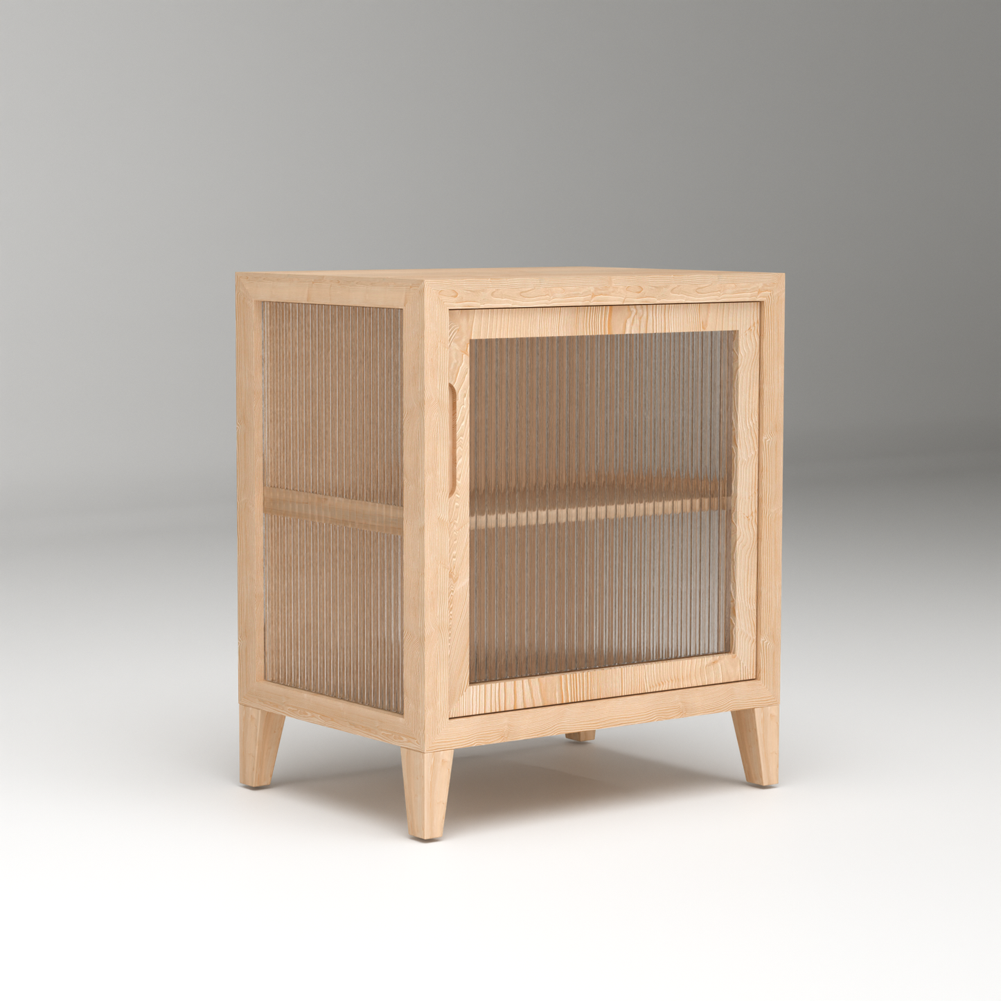 A Good Life Nordic fluted glass bedside table with light wood frame and vertical ribbed glass panels