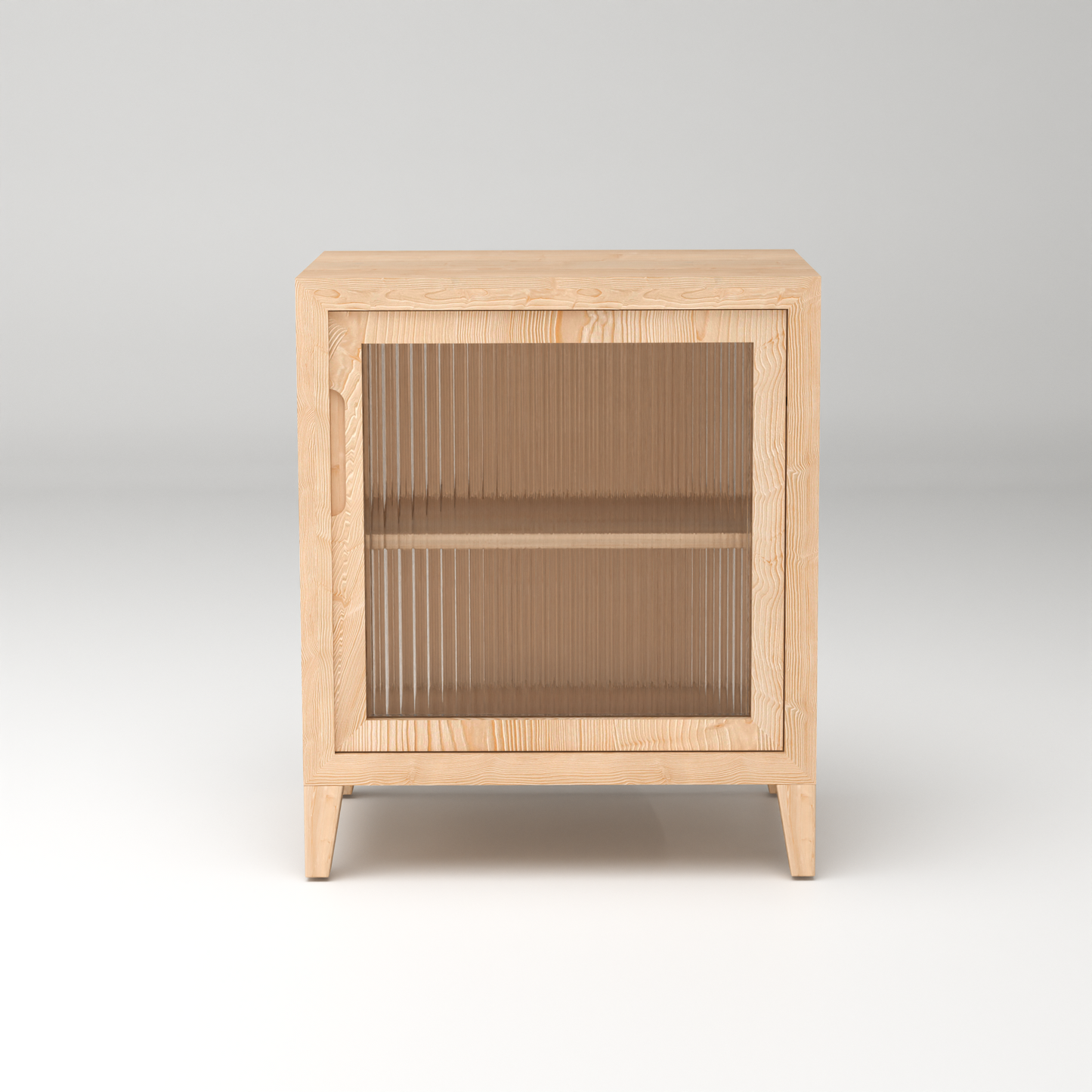 A Good Life Nordic fluted glass bedside table with light wood frame and vertical glass panel