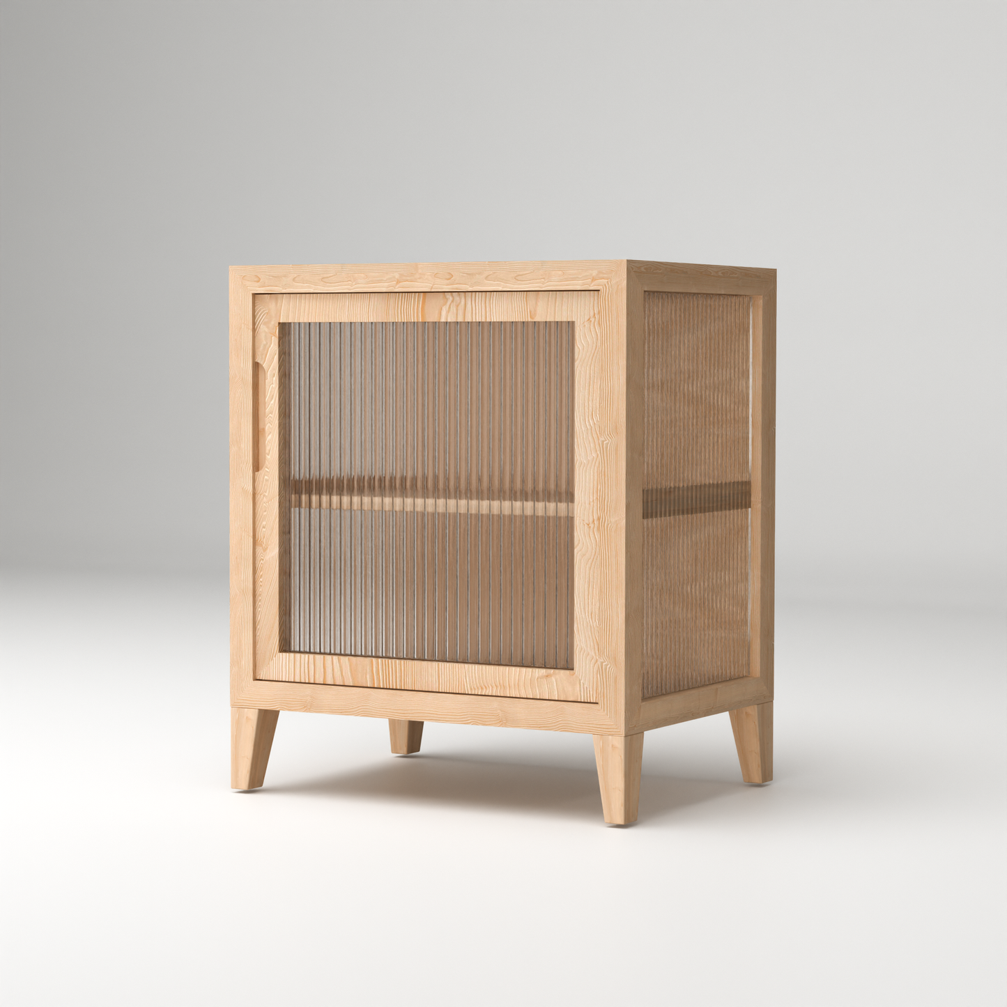 Nordic fluted glass bedside table front view sustainable furniture