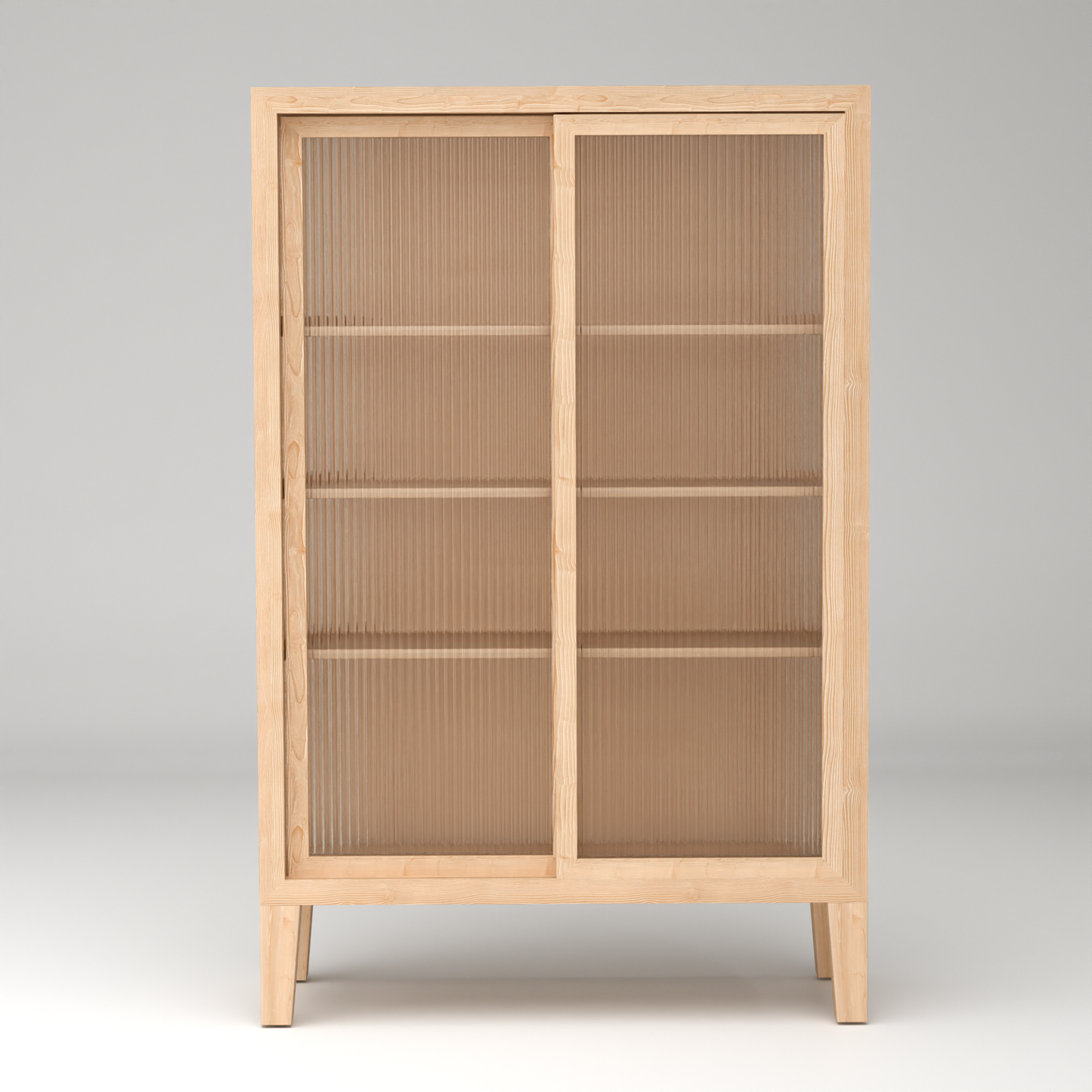 A Good Life Nordic fluted glass cabinet with natural wood frame and four shelves for stylish storage
