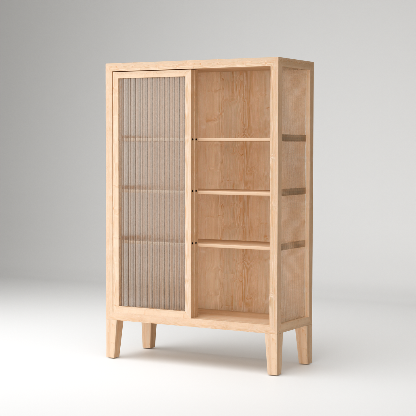 A Good Life Nordic fluted glass cabinet with light wood frame and vertical fluted glass door