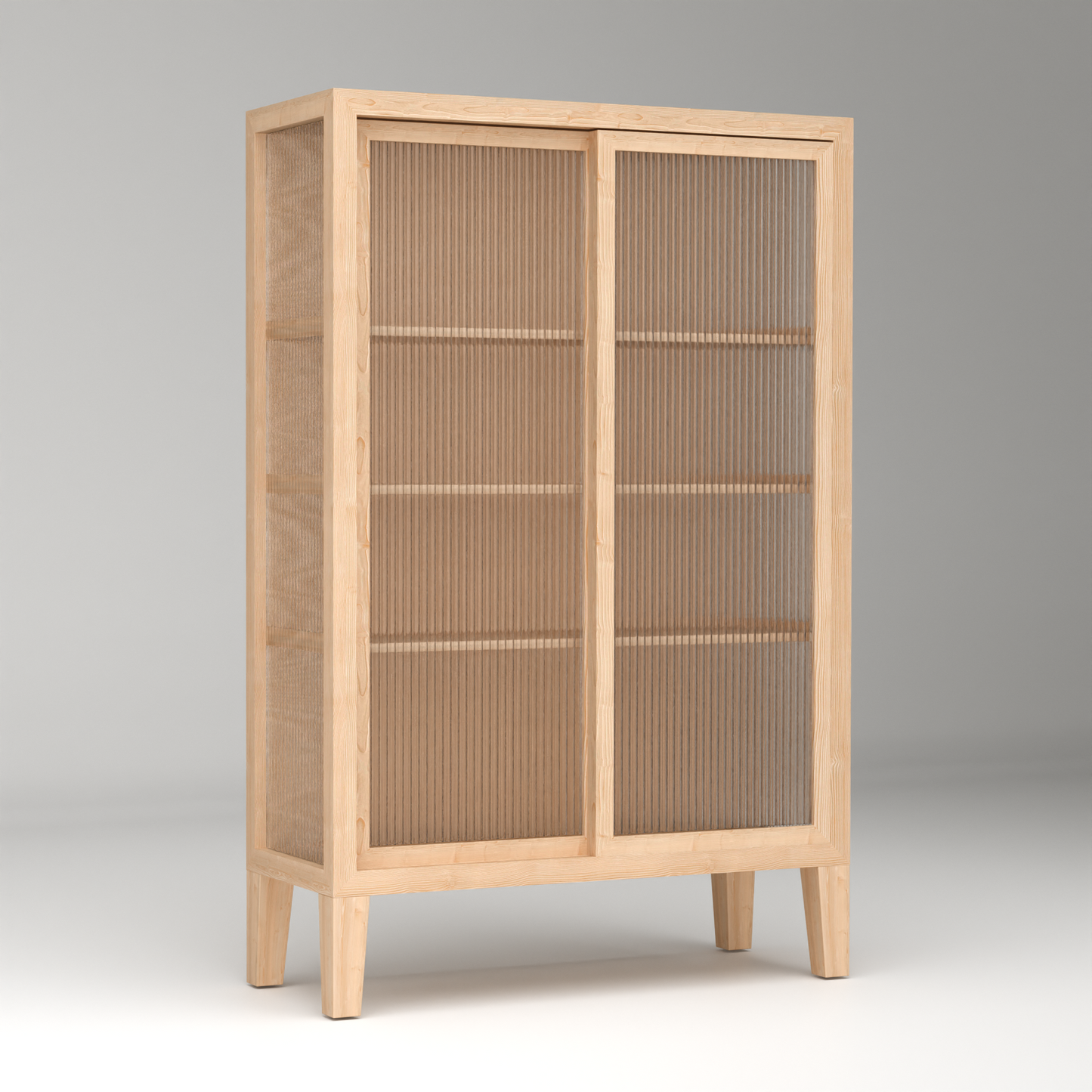 A Good Life Nordic fluted glass cabinet with wooden frame and vertical textured glass doors