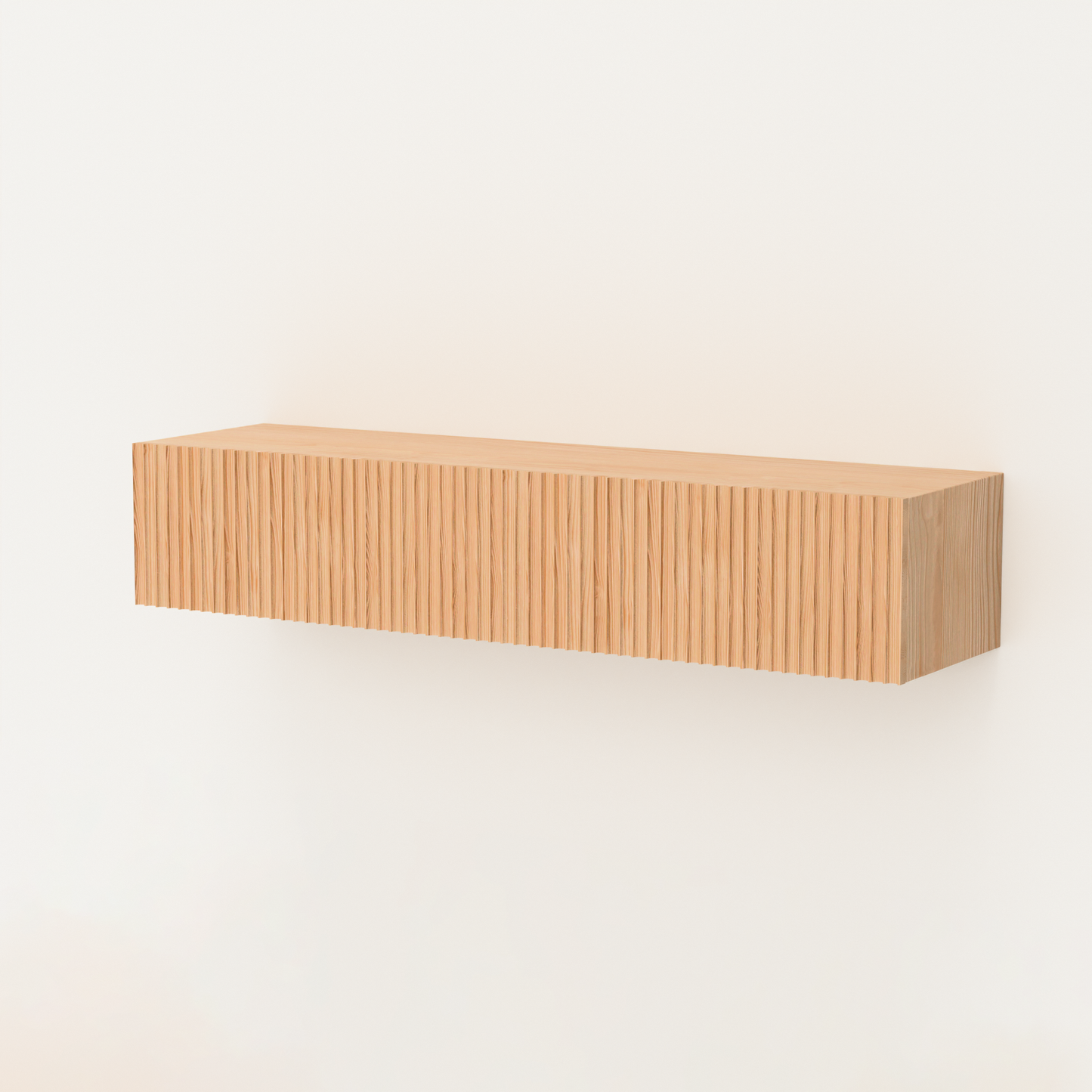 A Good Life Nordic fluted wall shelf in natural wood finish mounted on a white wall