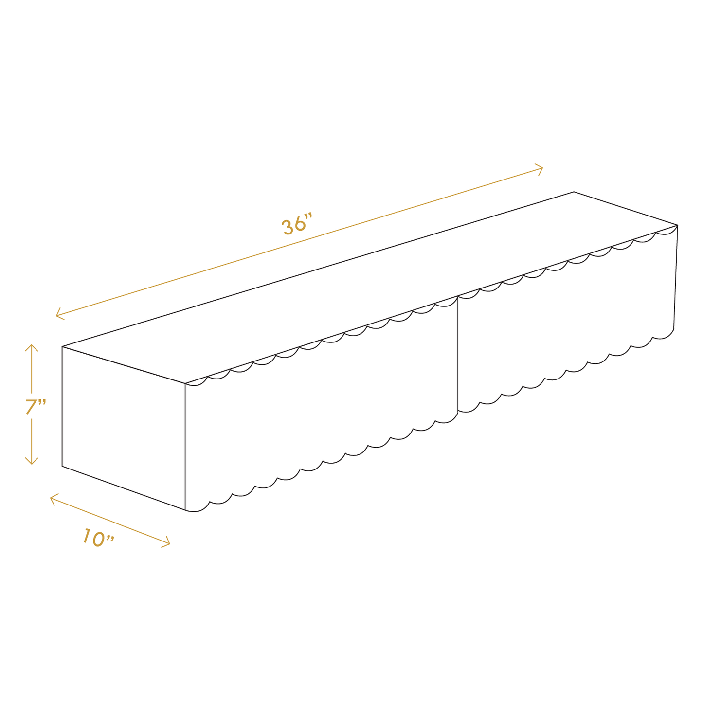 Dimensions diagram of Nordic fluted wall shelf showing 36 by 10 by 7 inches measurements