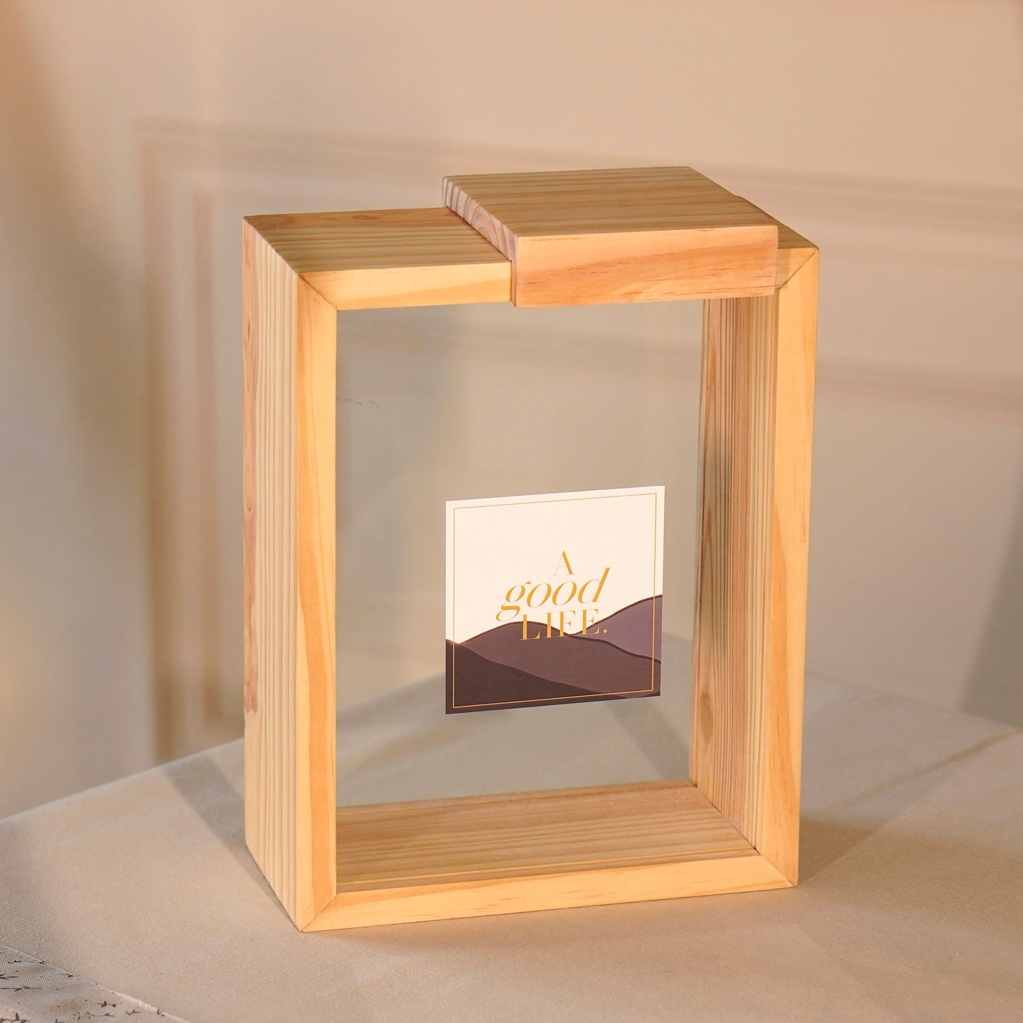 A Good Life pine pantry box made of light natural pine wood with clear glass front and wooden lid