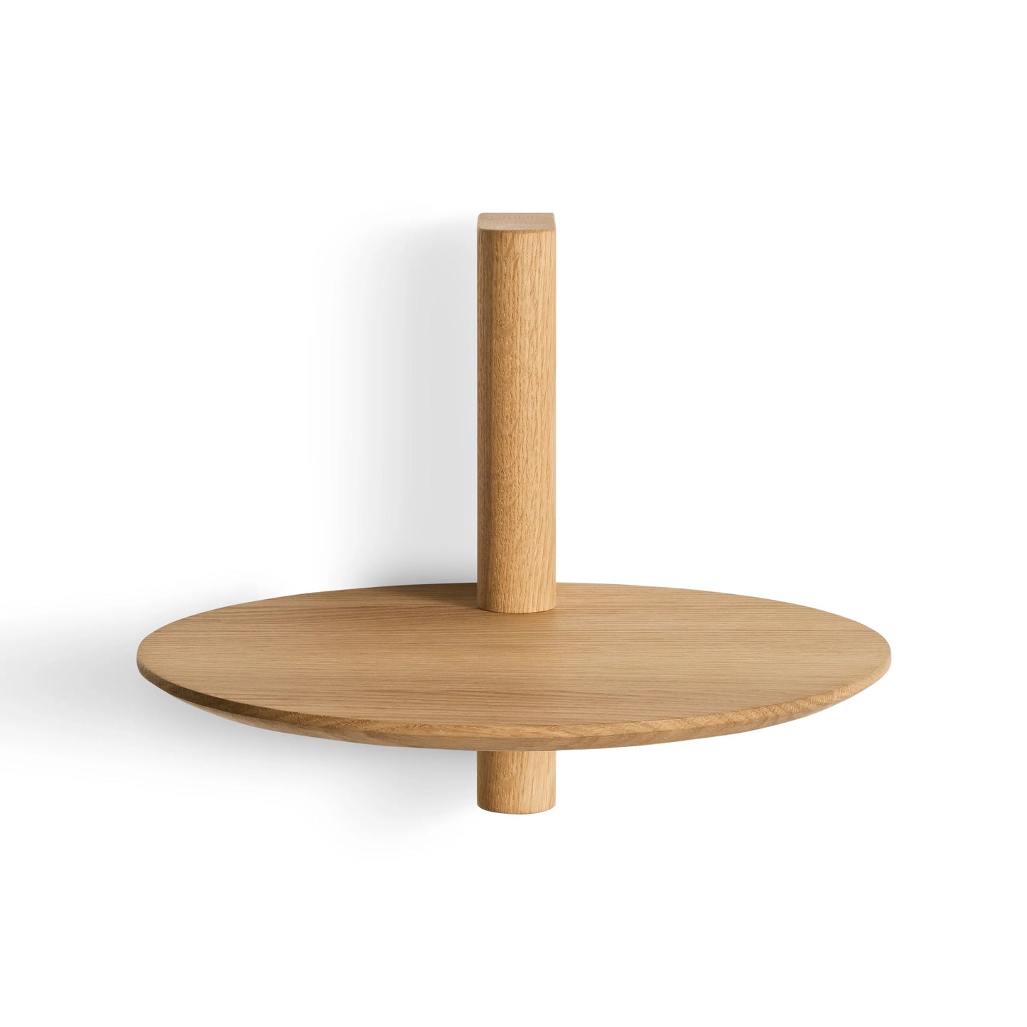 Minimalist round pine wood floating shelf by A Good Life with natural finish and wall mounting design