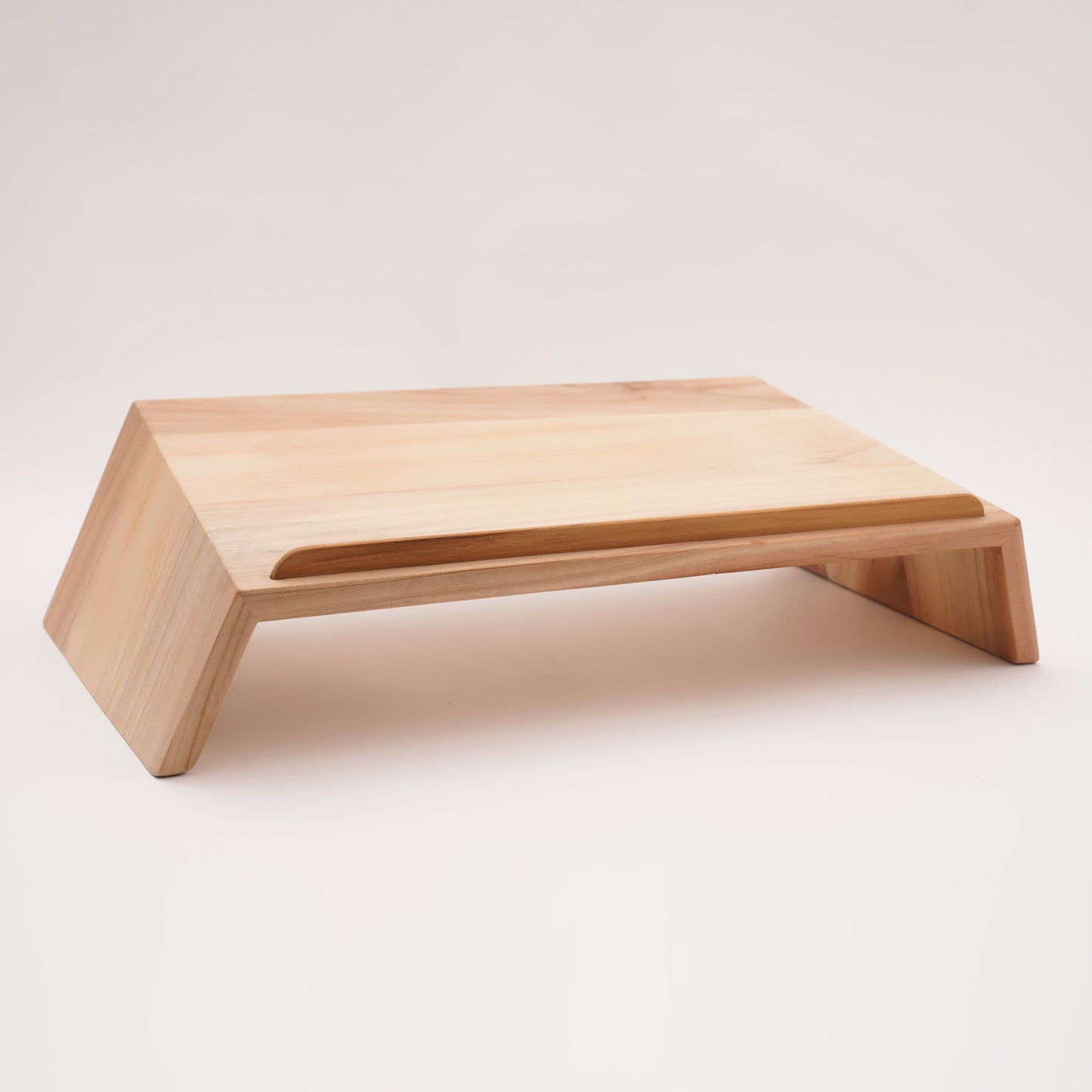 A Good Life pinewood ergonomic work desk laptop stand with natural wood finish and angled design