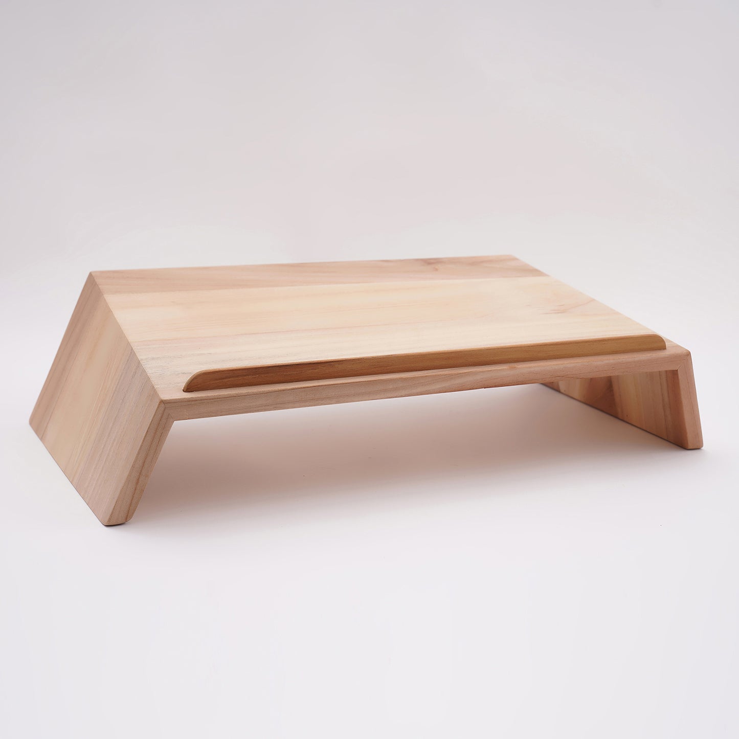 A Good Life pinewood ergonomic work desk laptop stand in natural wood finish