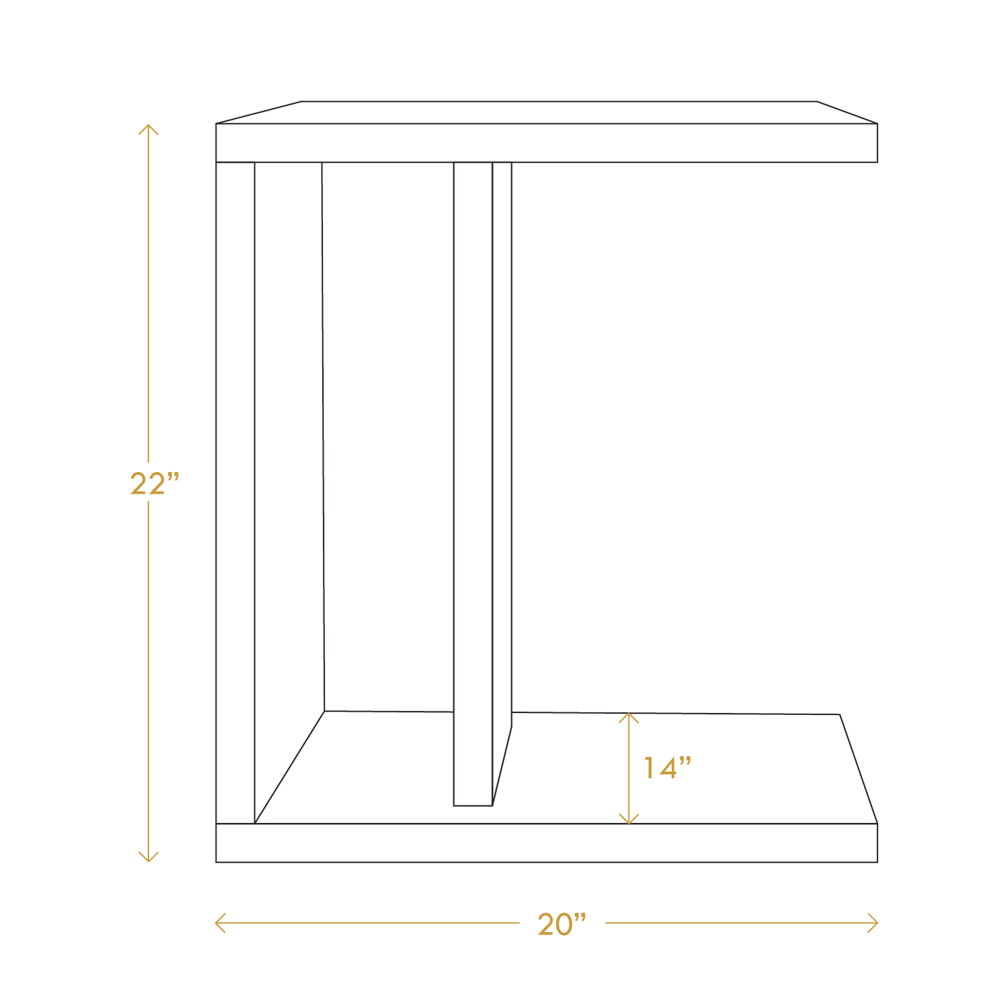 A Good Life solid pinewood still nightstand with dimensions 22 by 20 by 14 inches in a simple line drawing