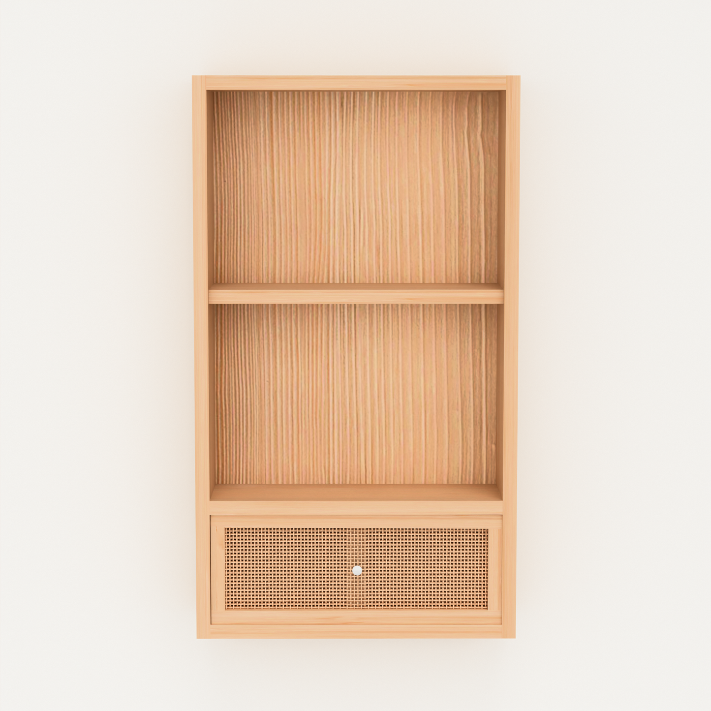 A Good Life solid wood multipurpose shelf with two open compartments and a bottom drawer