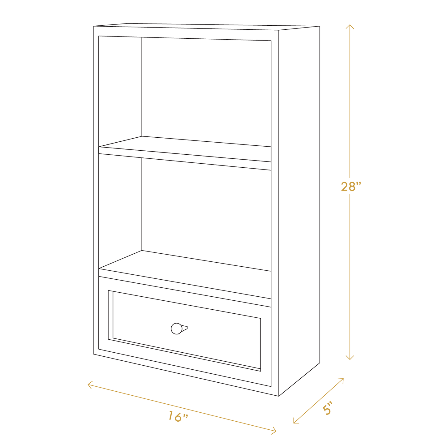 A Good Life solid wood multipurpose shelf with two open compartments and one drawer measuring 28 by 16 by 5 inches