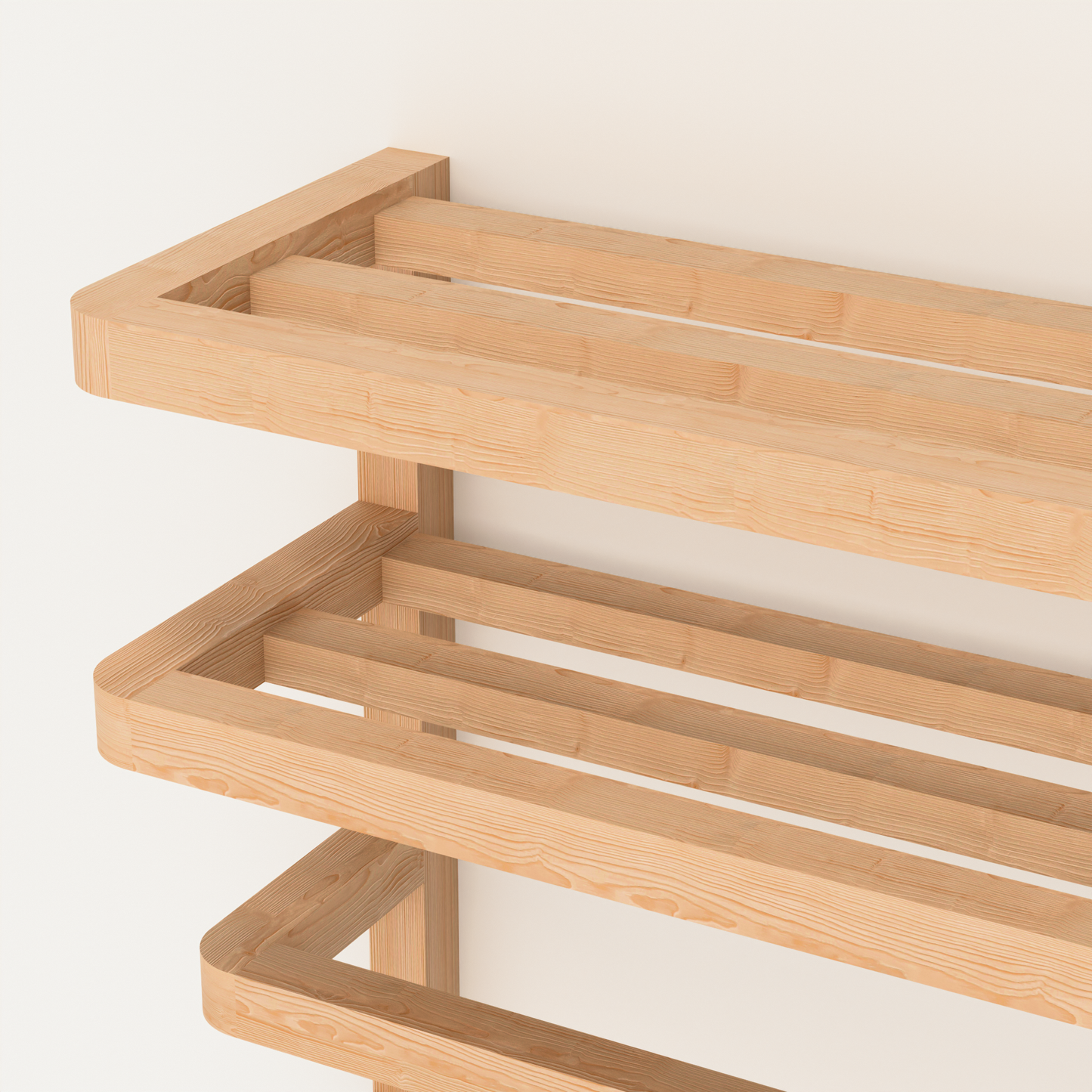 A Good Life solid wood towel rail for bathroom with multiple slatted shelves and natural wood finish