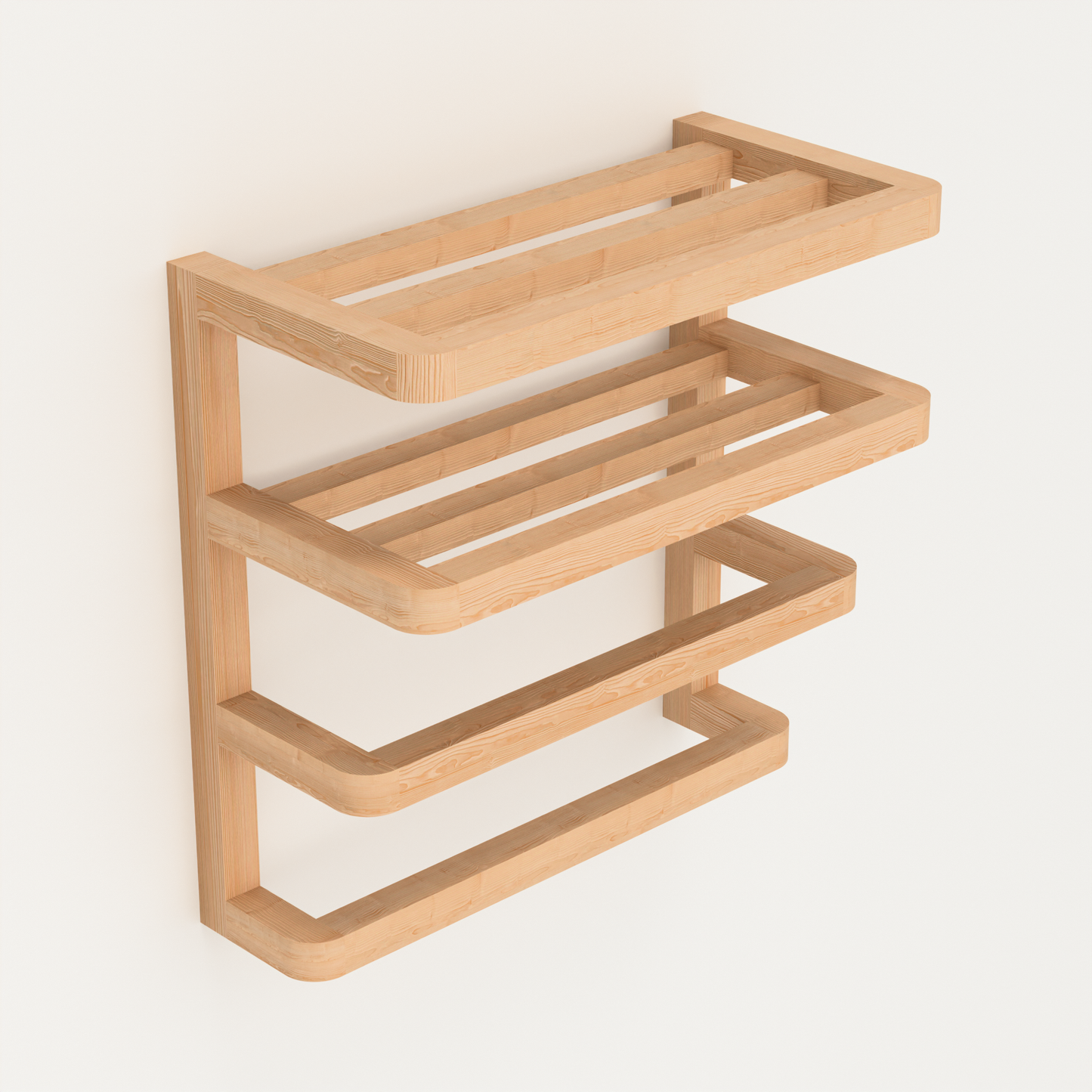 A Good Life solid wood towel rail for bathroom with three-tier natural wood design mounted on wall
