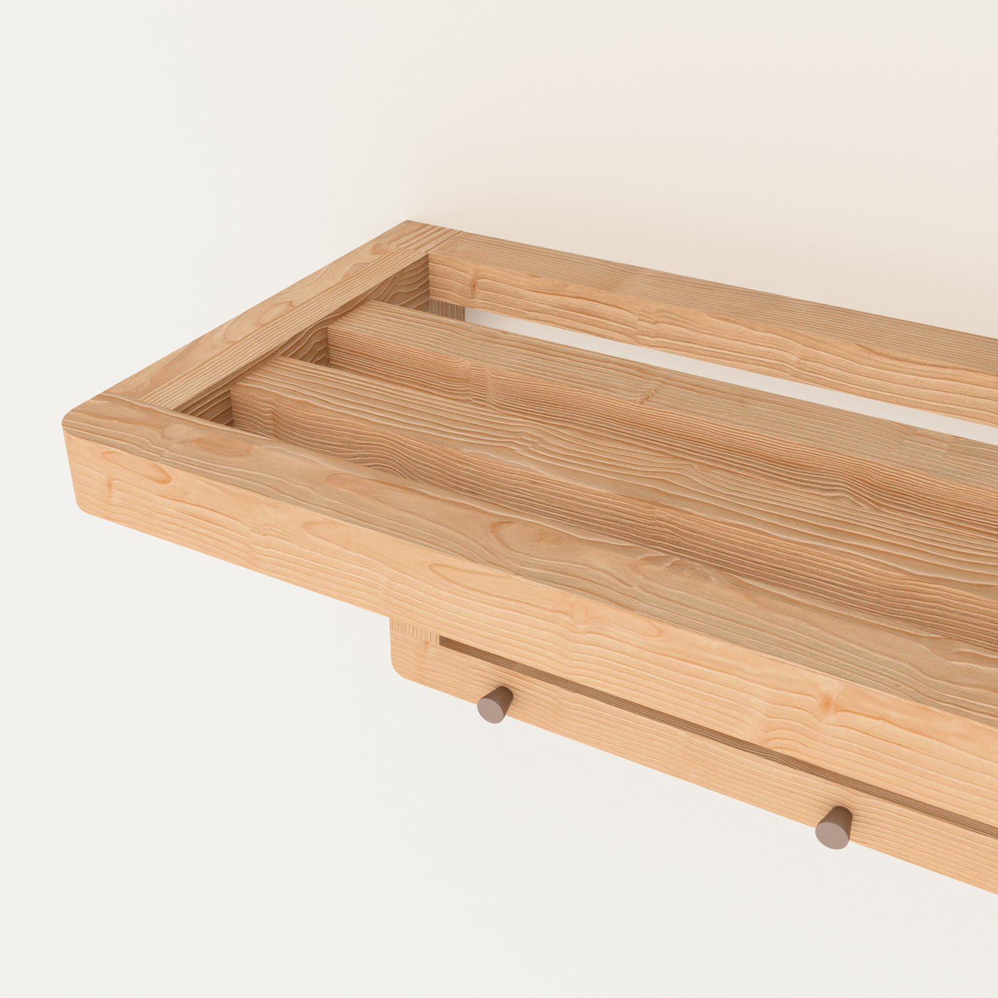 A Good Life solid wood towel shelf with hooks in natural finish for bathroom organization