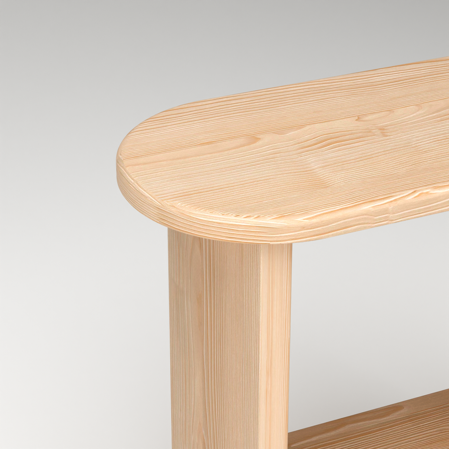 Close-up of the rounded corner edge on a solid pine wood nightstand - SOMA by A Good Life