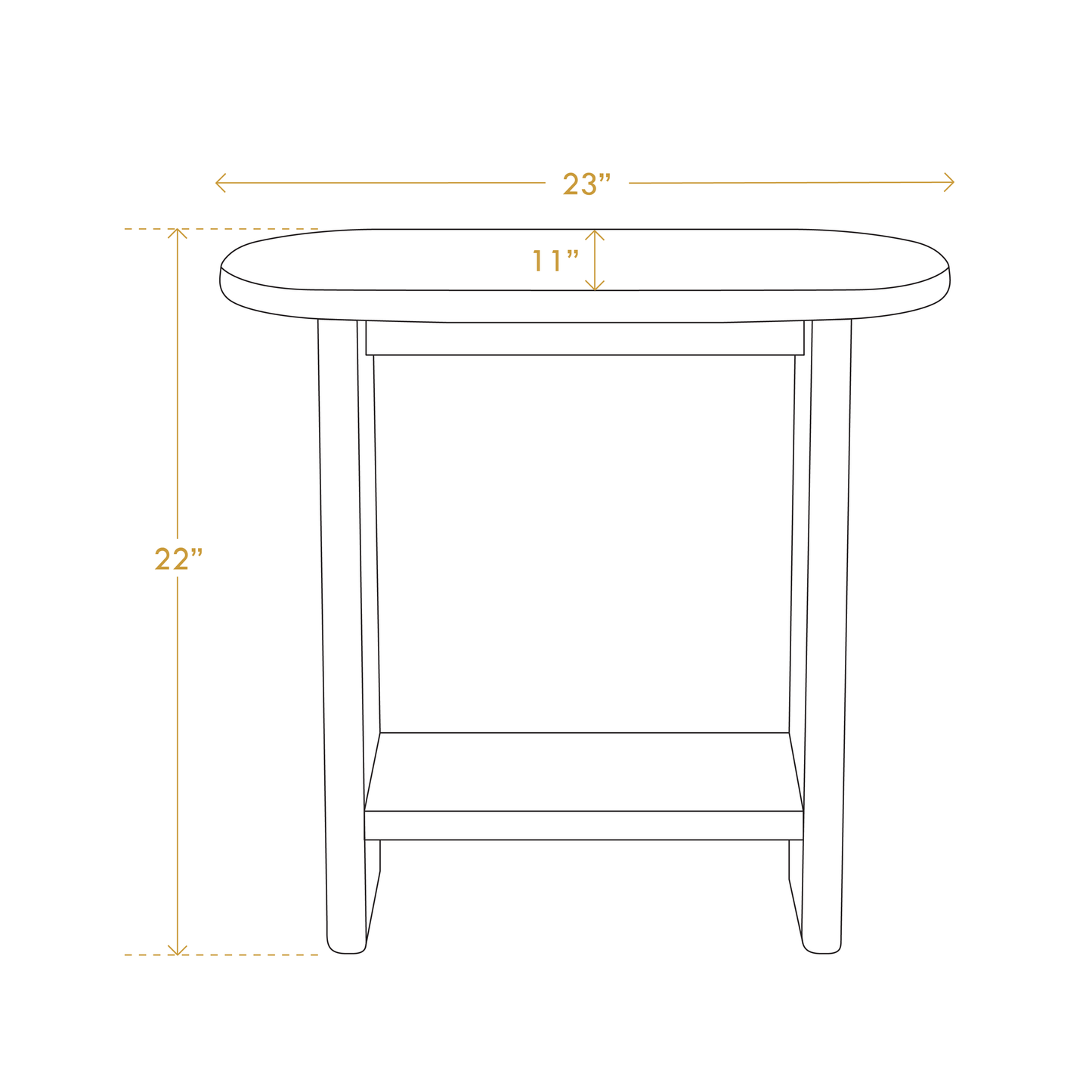 SOMA solid pine wood nightstand dimensions sketch handcrafted. SOMA showing 23 inch width and 22 inch height