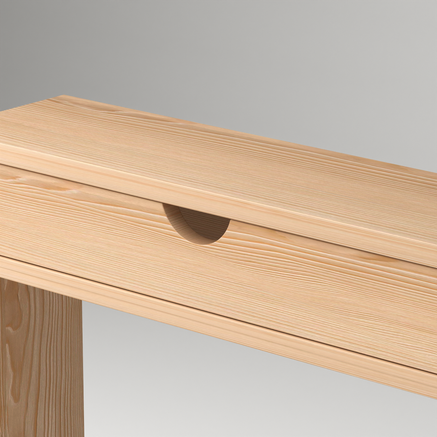 Minimalist pinewood air console by A Good Life with smooth natural wood finish and simple drawer design
