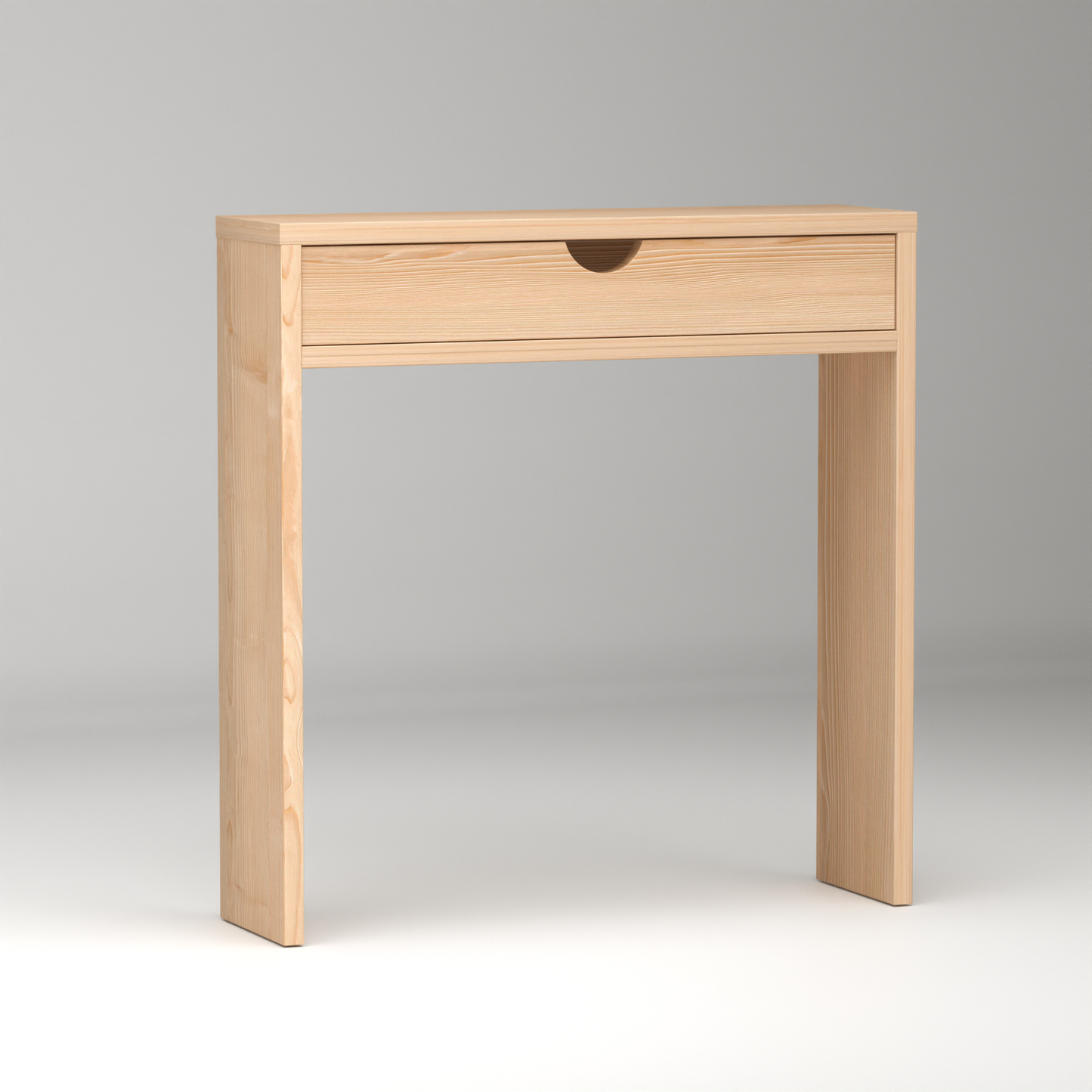 Minimalist pinewood air console with single drawer and natural light wood finish by A Good Life