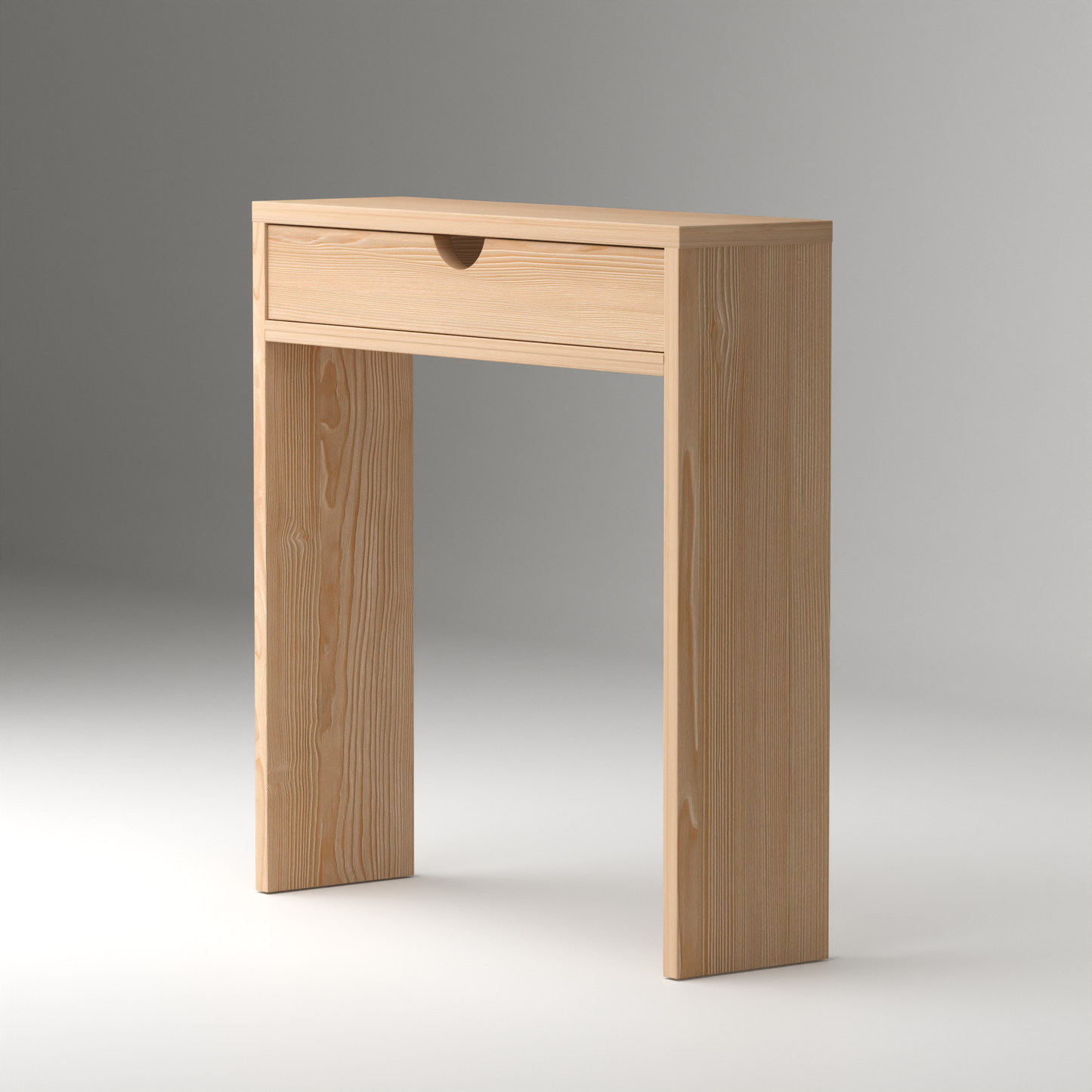 A Good Life minimalist pinewood air console with a single drawer and natural wood finish