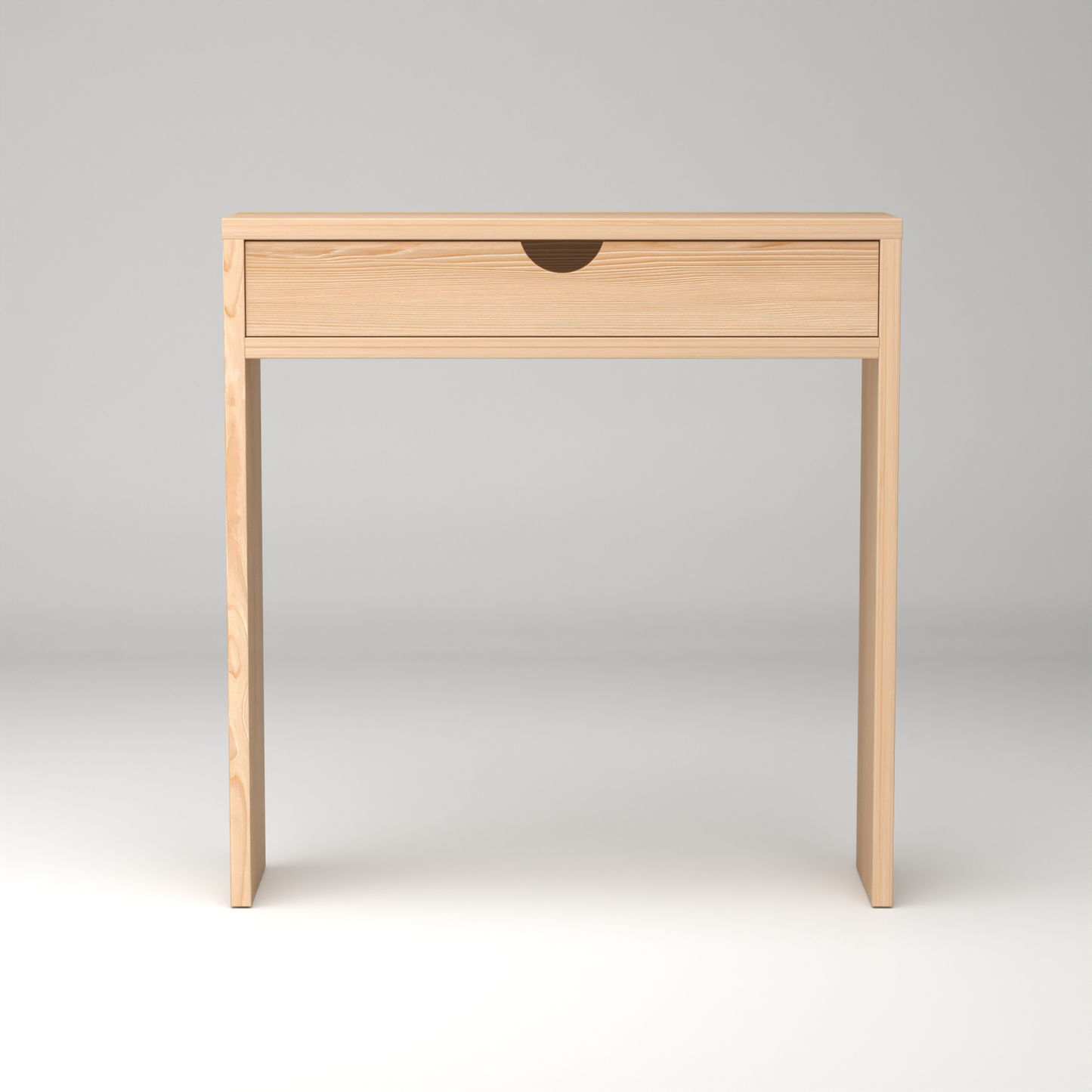 Minimalist pinewood air console with a single drawer and natural wood finish by A Good Life