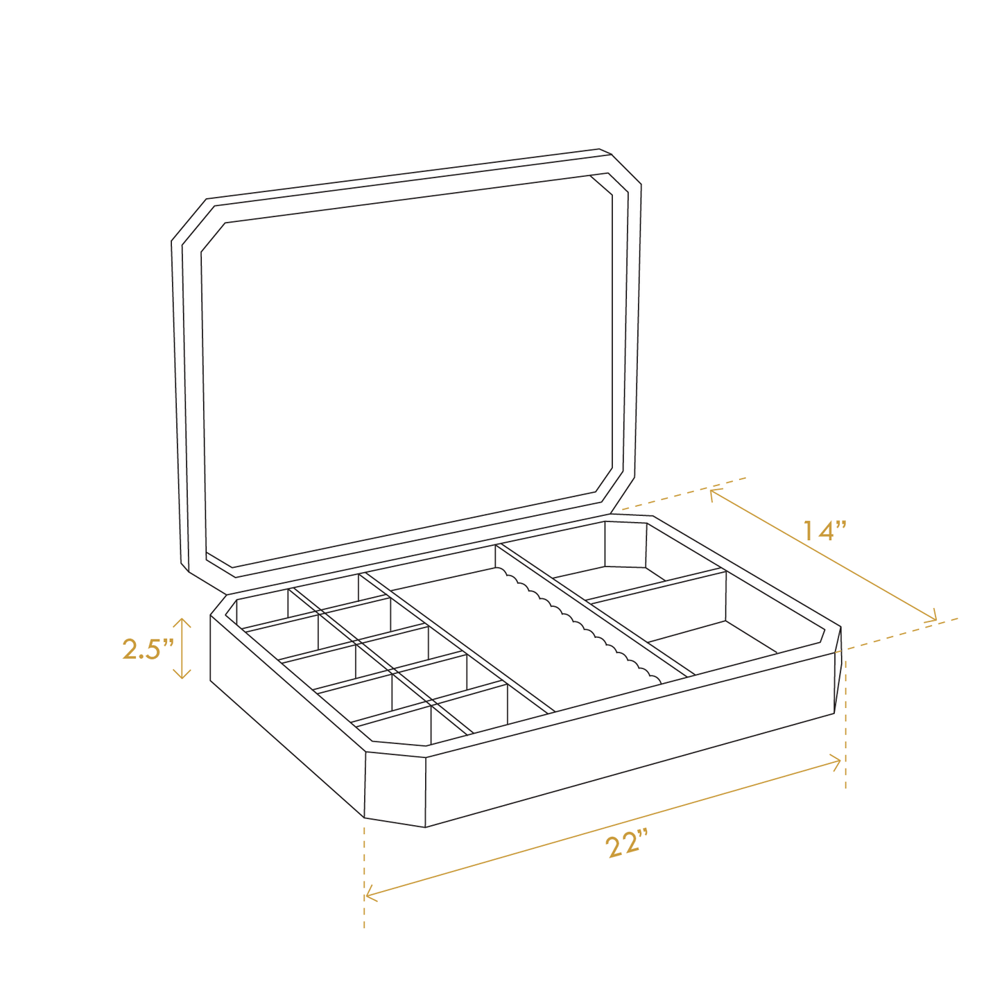 A Good Life Wabi-Sabi jewelry storage box with multiple compartments and dimensions 22 by 14 by 2.5 inches
