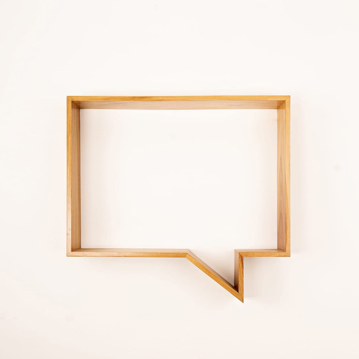 Wabi-Sabi quote display shelf by A Good Life in natural wood shaped like a speech bubble