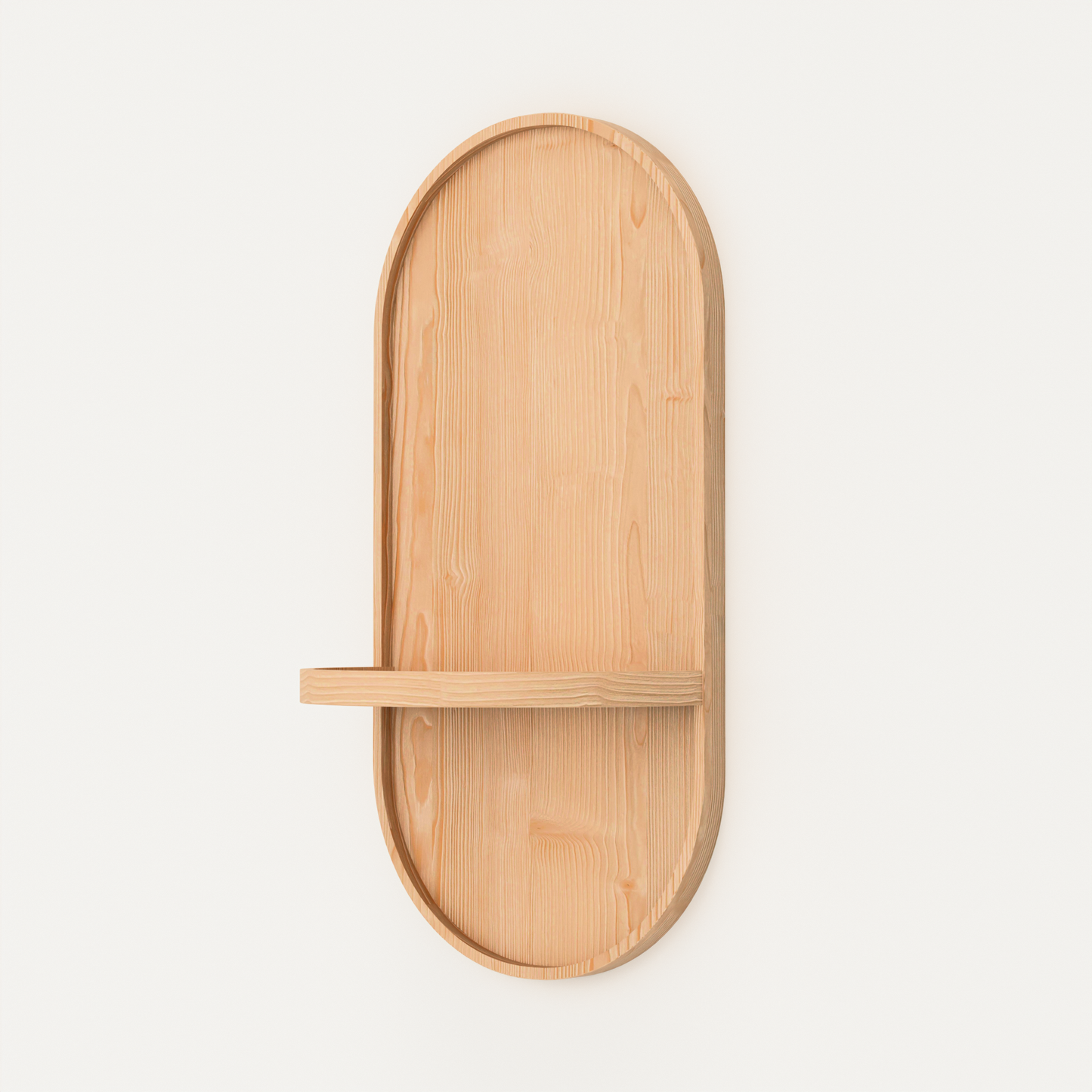 A Good Life wabi sabi wooden moon shelf with natural wood finish and simple curved design