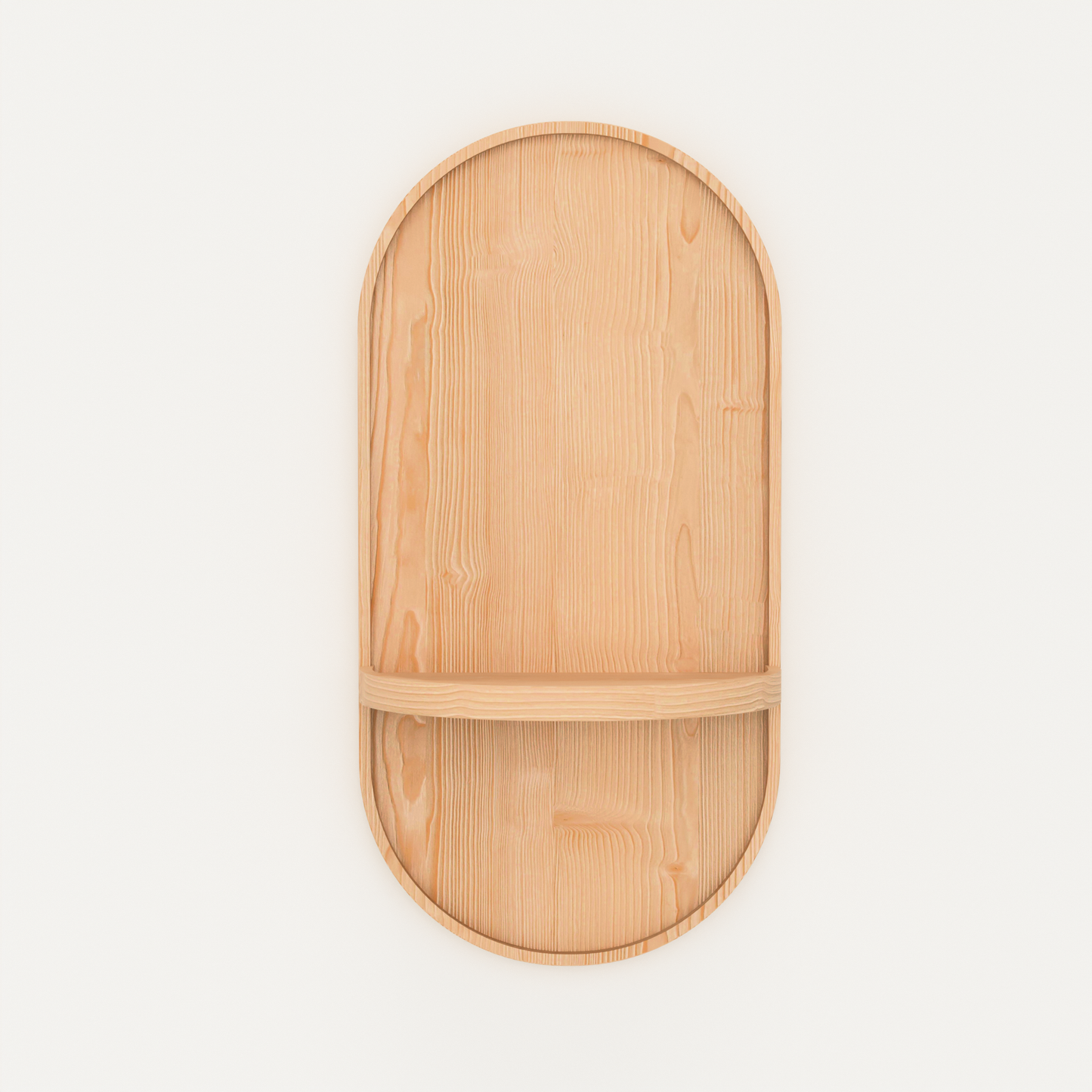 A Good Life wabi sabi wooden moon shelf in natural wood finish with a single horizontal support