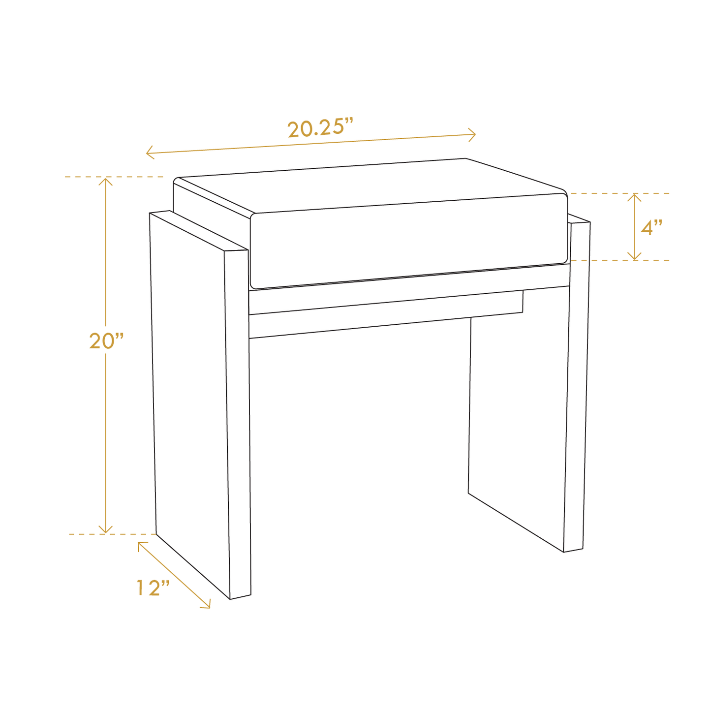 Dimensions diagram of Wabi-Sabi wooden stool by A Good Life showing 20 inches height and 20.25 inches width