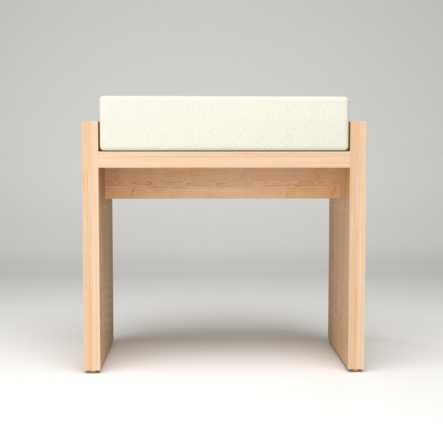 A Good Life Wabi-Sabi wooden stool with a natural wood finish and cushioned beige seat