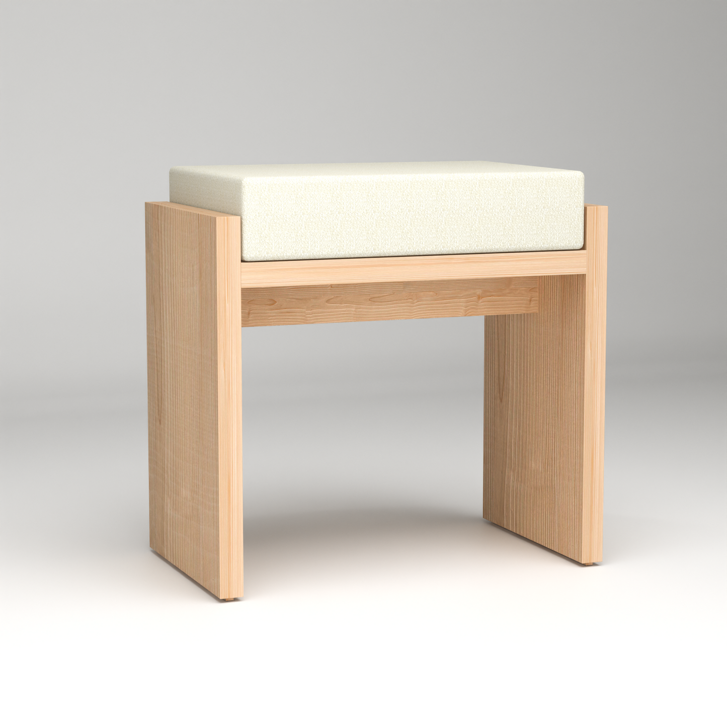 A Good Life Wabi-Sabi wooden stool with light wood frame and white cushioned seat