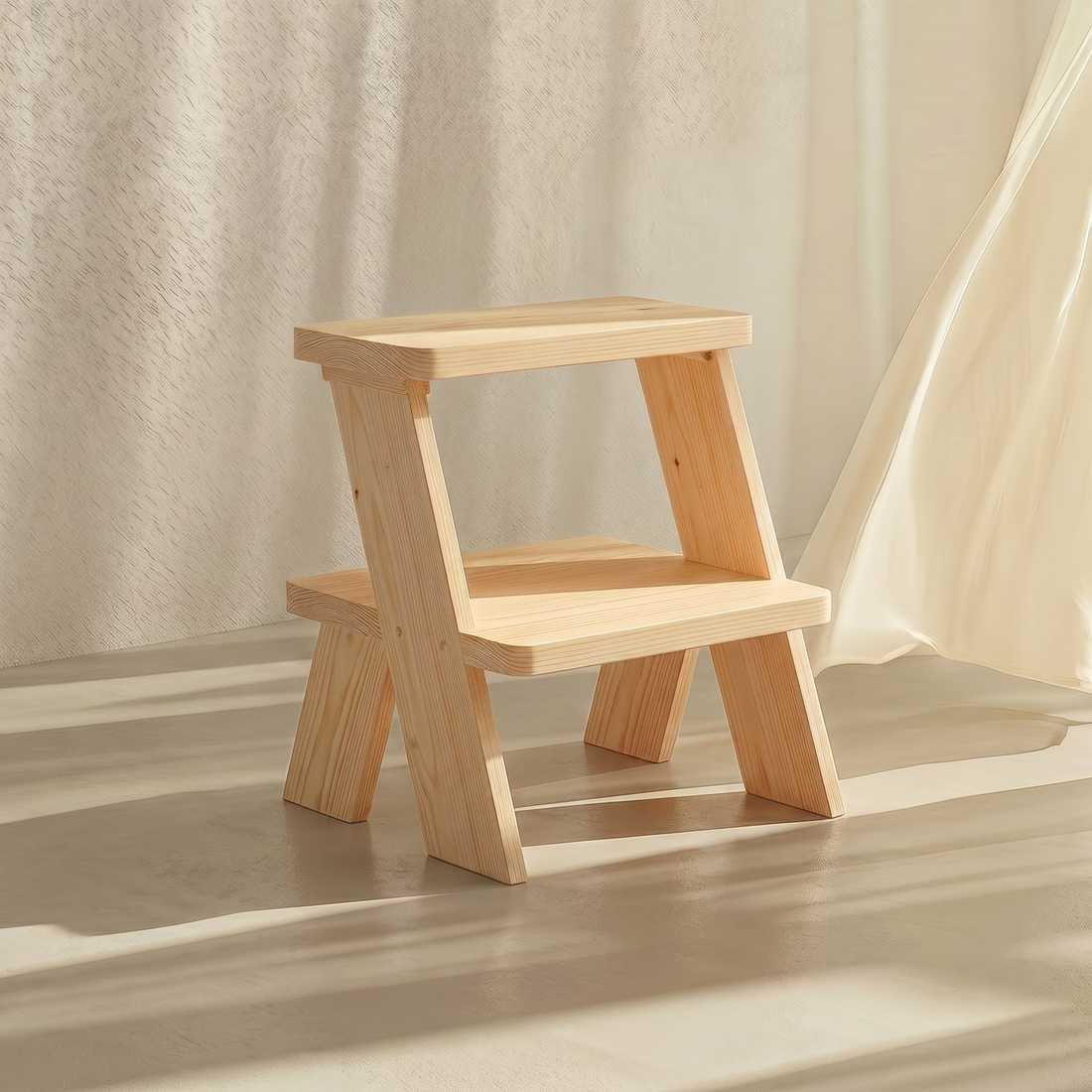 Compact pinewood step stool structural design, A Good Life