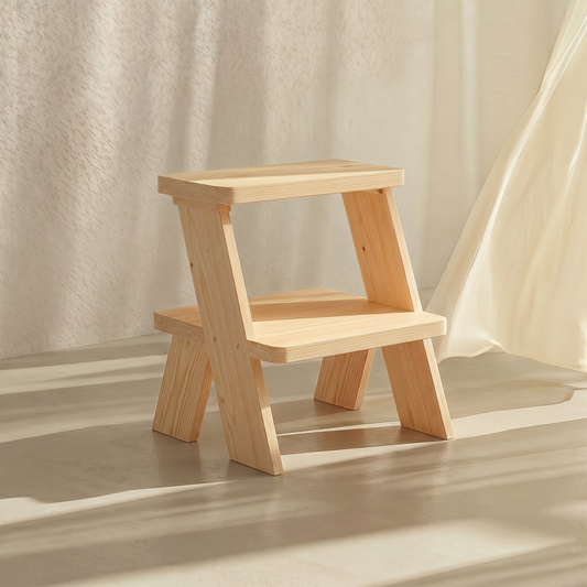 Chibi Step Stool doubling as a side table in a compact Indian apartment