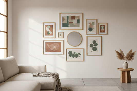 A minimalist light pinewood console styled with a potted plant and earthy linen textile, representing sustainably sourced wood furniture with a Nordic-Indian aesthetic.