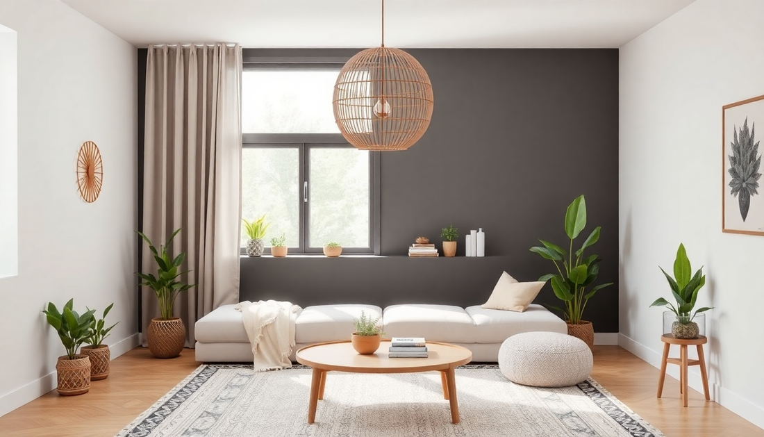 Modern living room showcasing top interior design trends in India embracing sustainability with natural materials and greenery