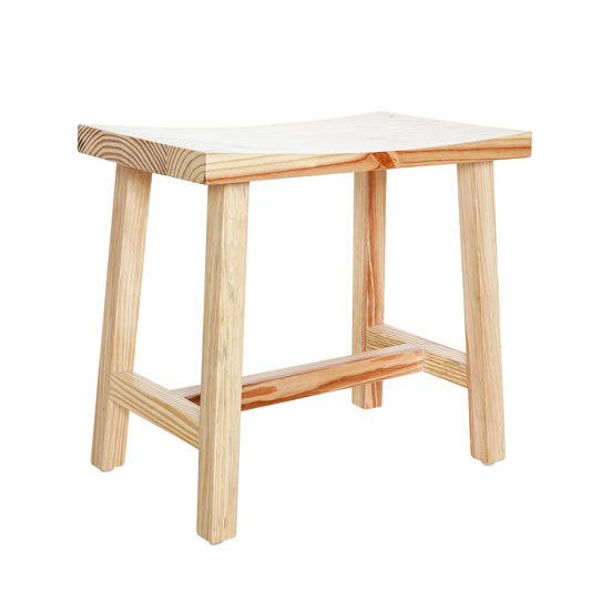 Handcrafted Pine Wood Stool with Curved Top