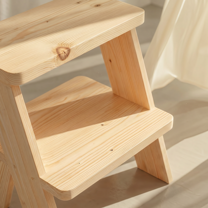 Chibi Step Stool in handcrafted pinewood, front view, A Good Life